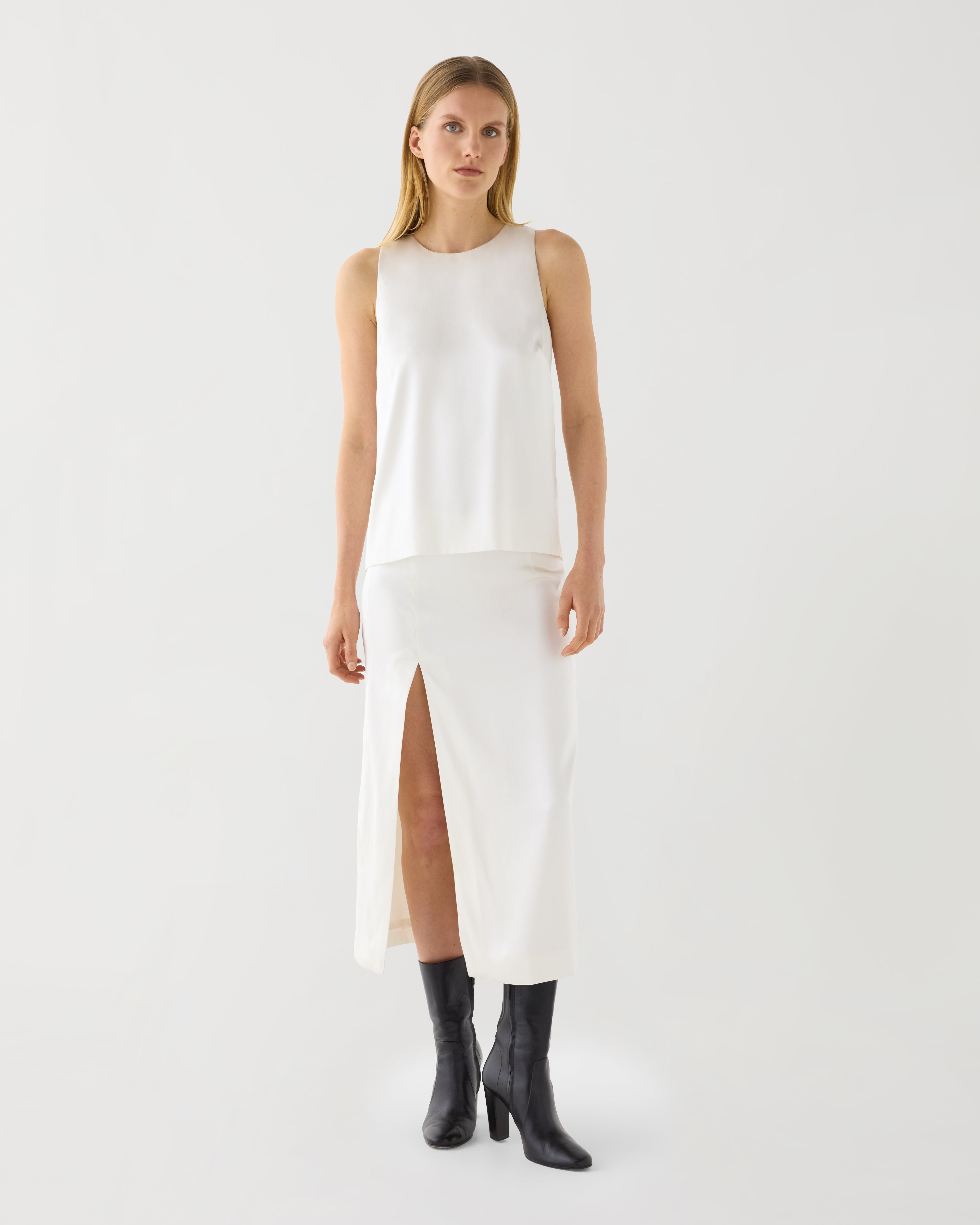 Evie Top in Stretch Silk, Alabaster