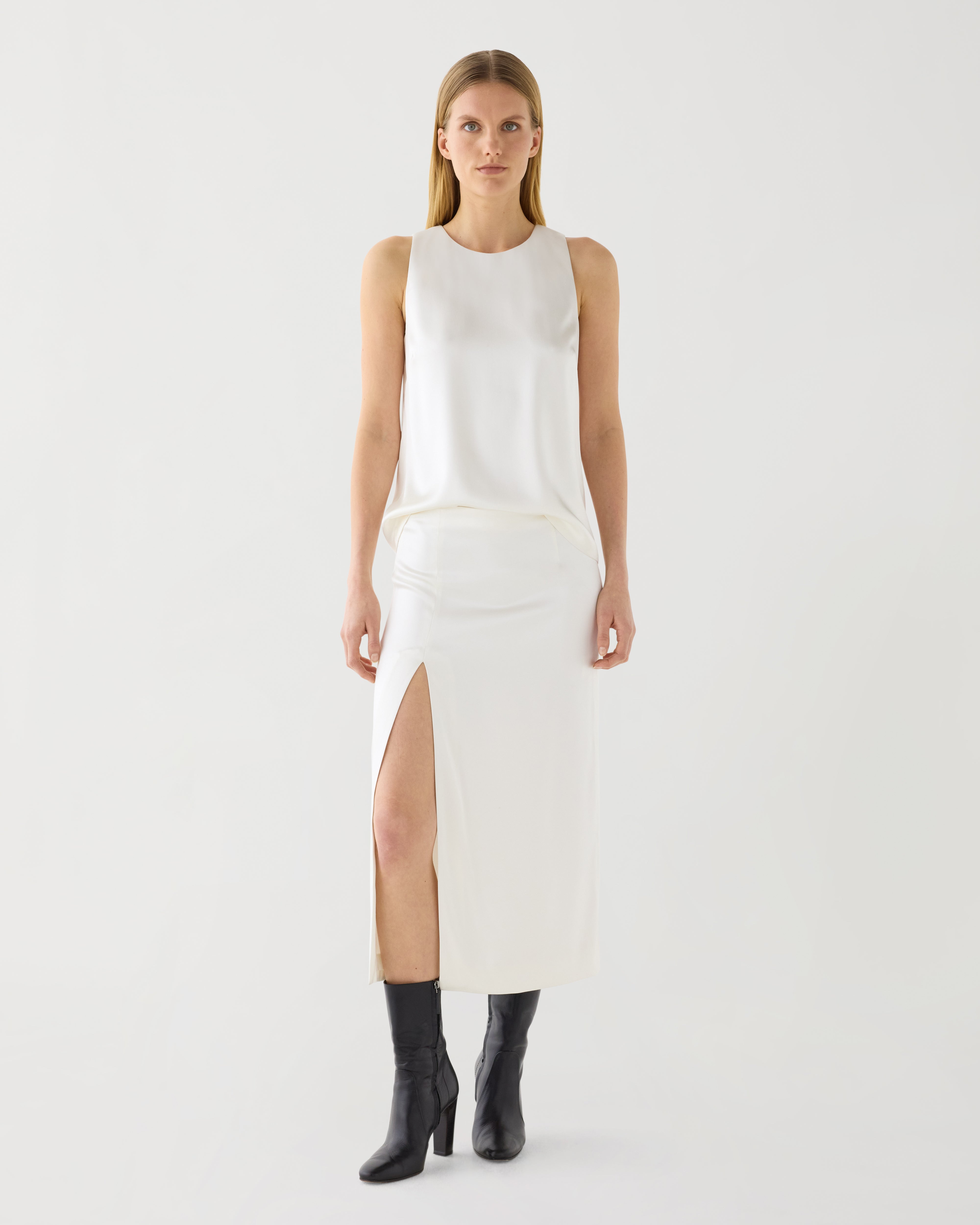 Elea Skirt in Stretch Silk, Alabaster