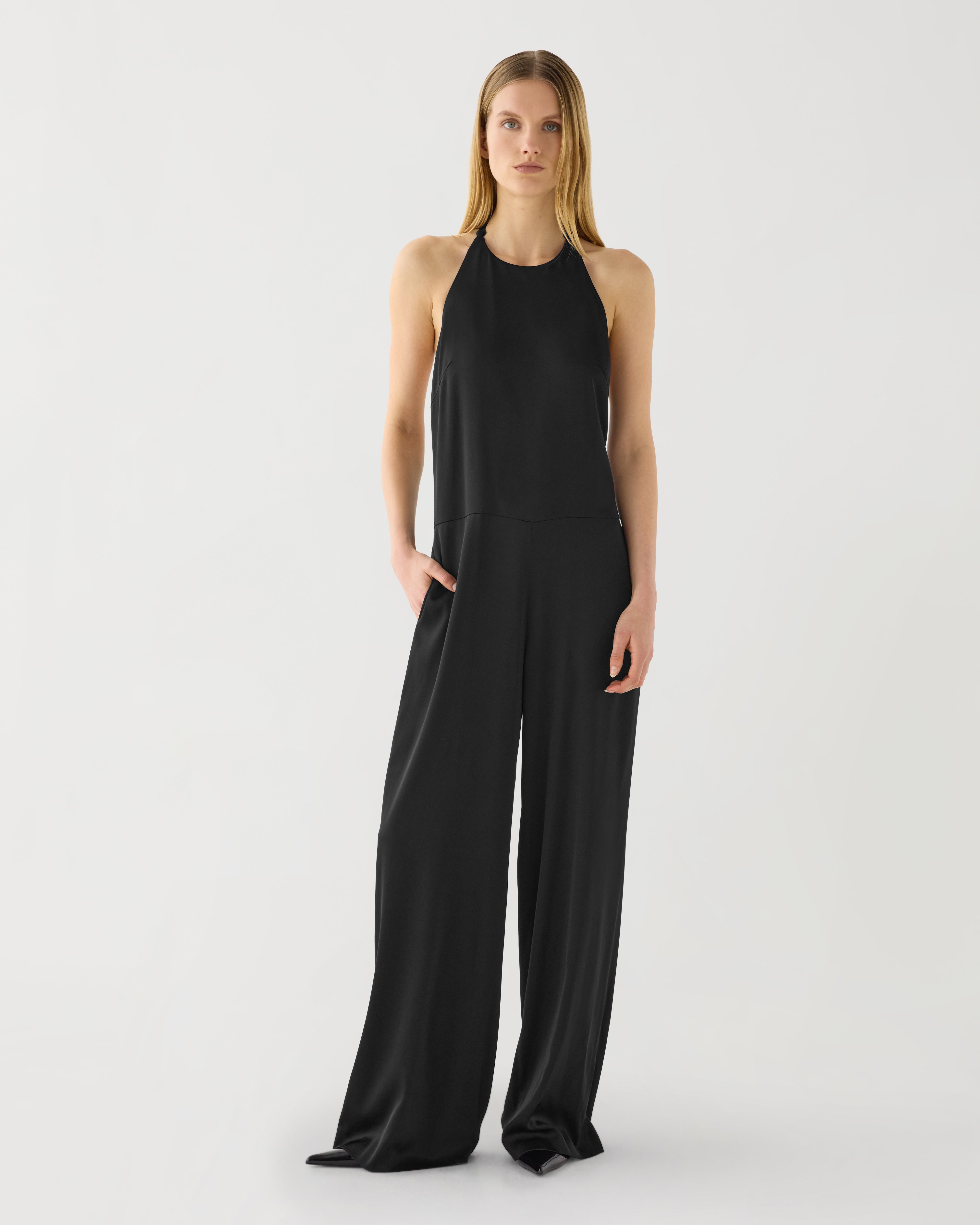 Clemency Jumpsuit in Silk,  Black