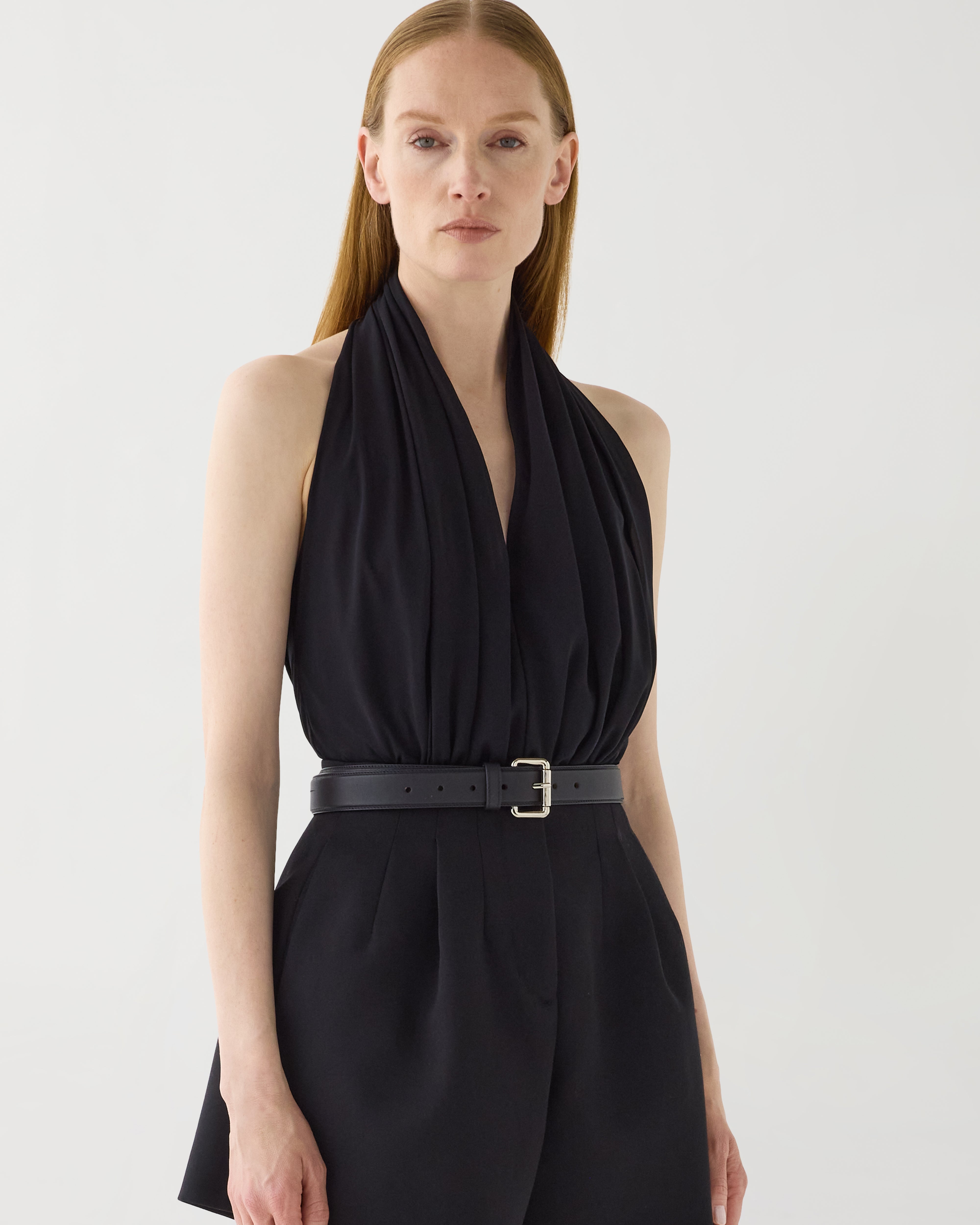 Valerie Bodysuit in Gathered Chiffon,  Black