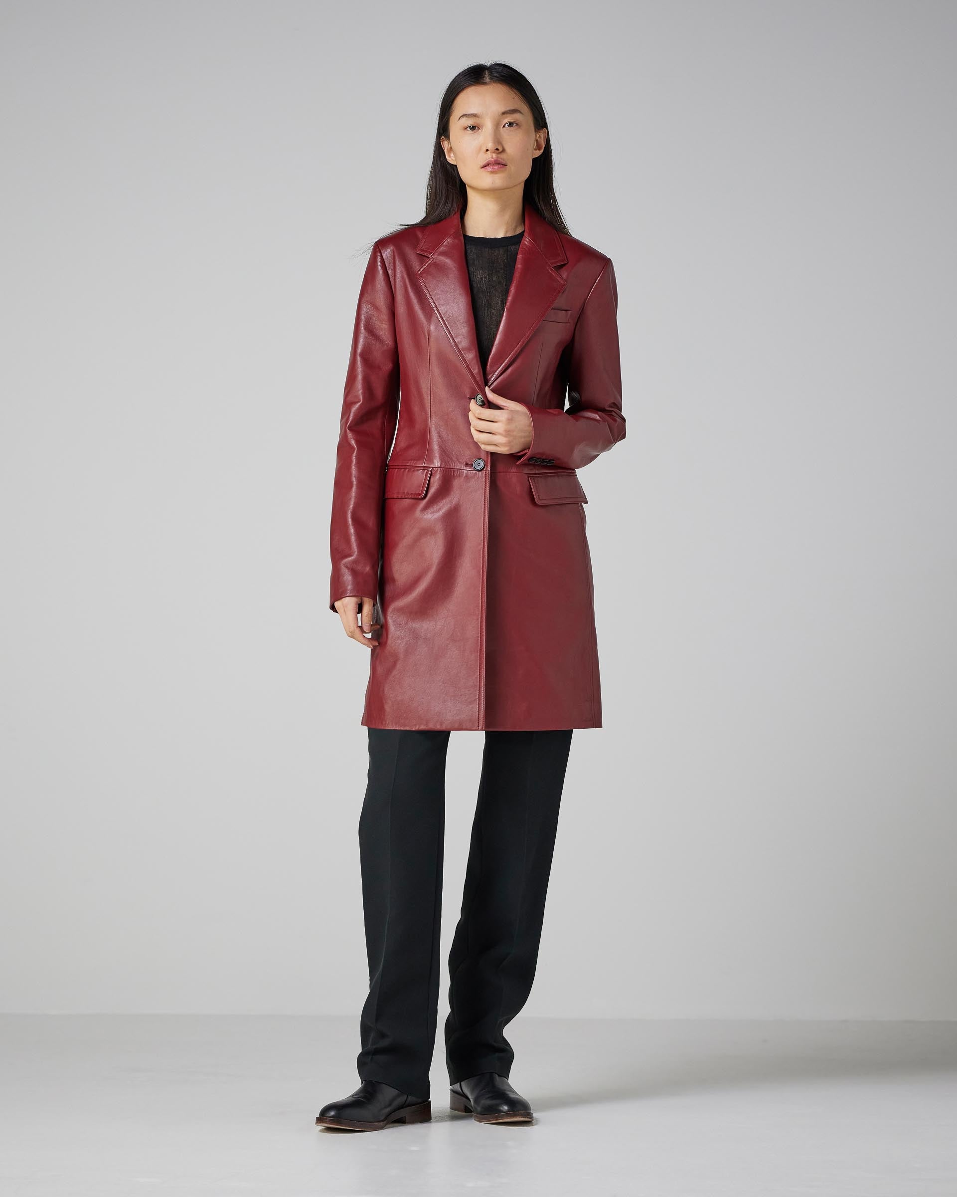 Stephanie Coat in Nappa Leather Burgundy Burgundy Leather 40