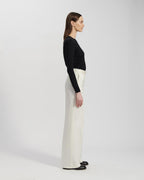 Women's white Anya Trousers: luxurious Peau De Soie, mid-rise wide leg pants with slash side pockets