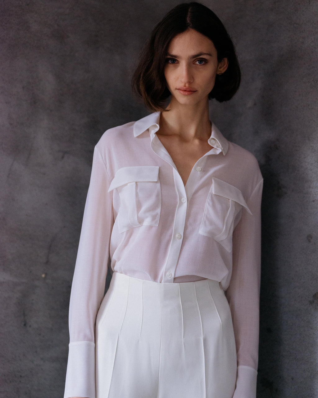 Off-white Jamie Shirt in wool voile, featuring a lightweight design and relaxed fit, perfect for casual wear.