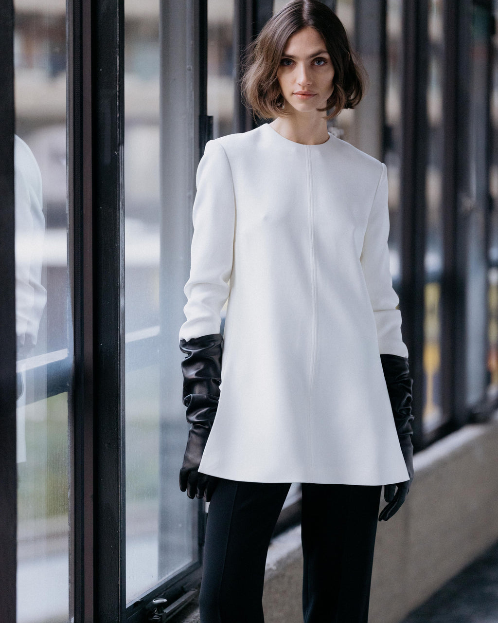 Ambar Tunic in Stretch Viscose Crepe, Off-White - Veronica De Piante