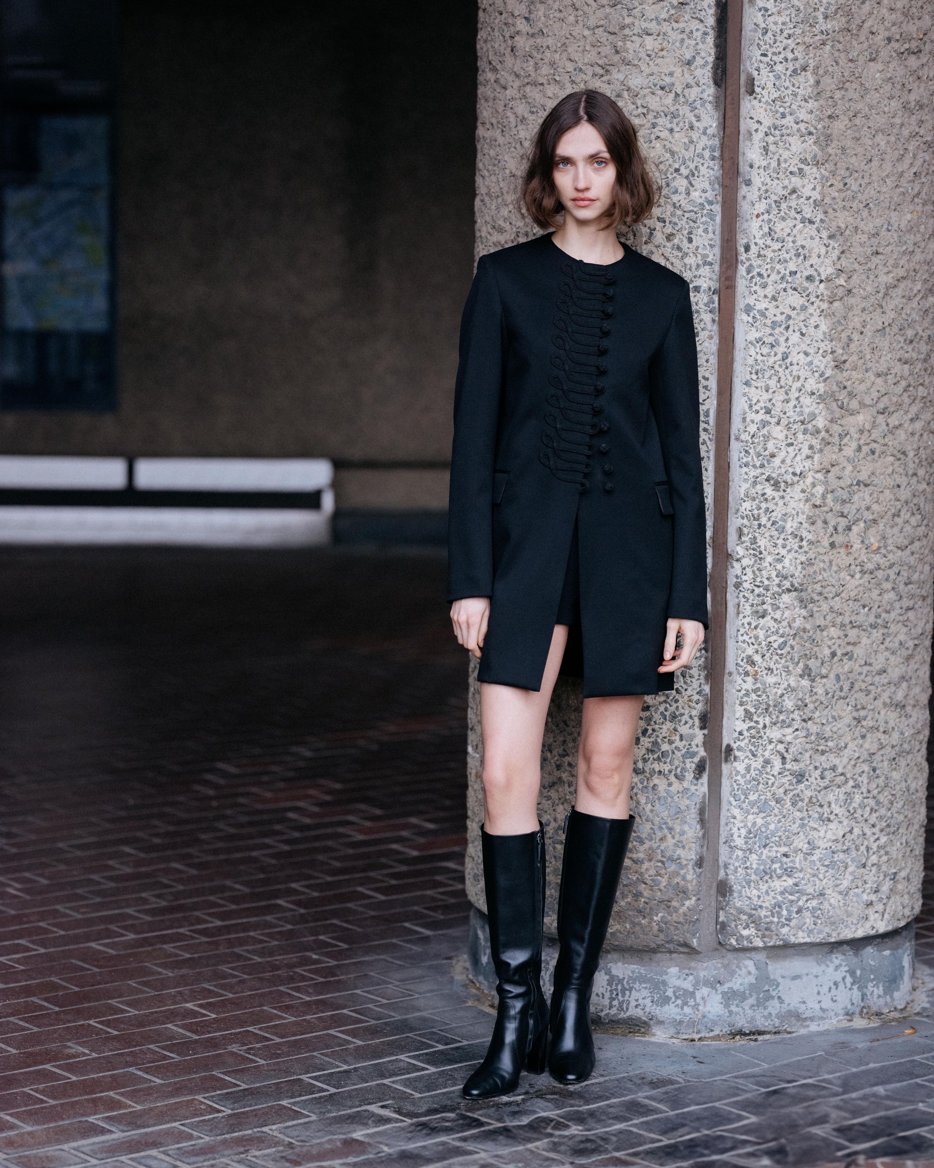 Miles Coat in Stretch Wool Twill,  Black