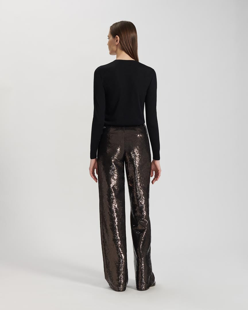 Lexi Trousers in Sequin, Chocolate - Veronica De Piante