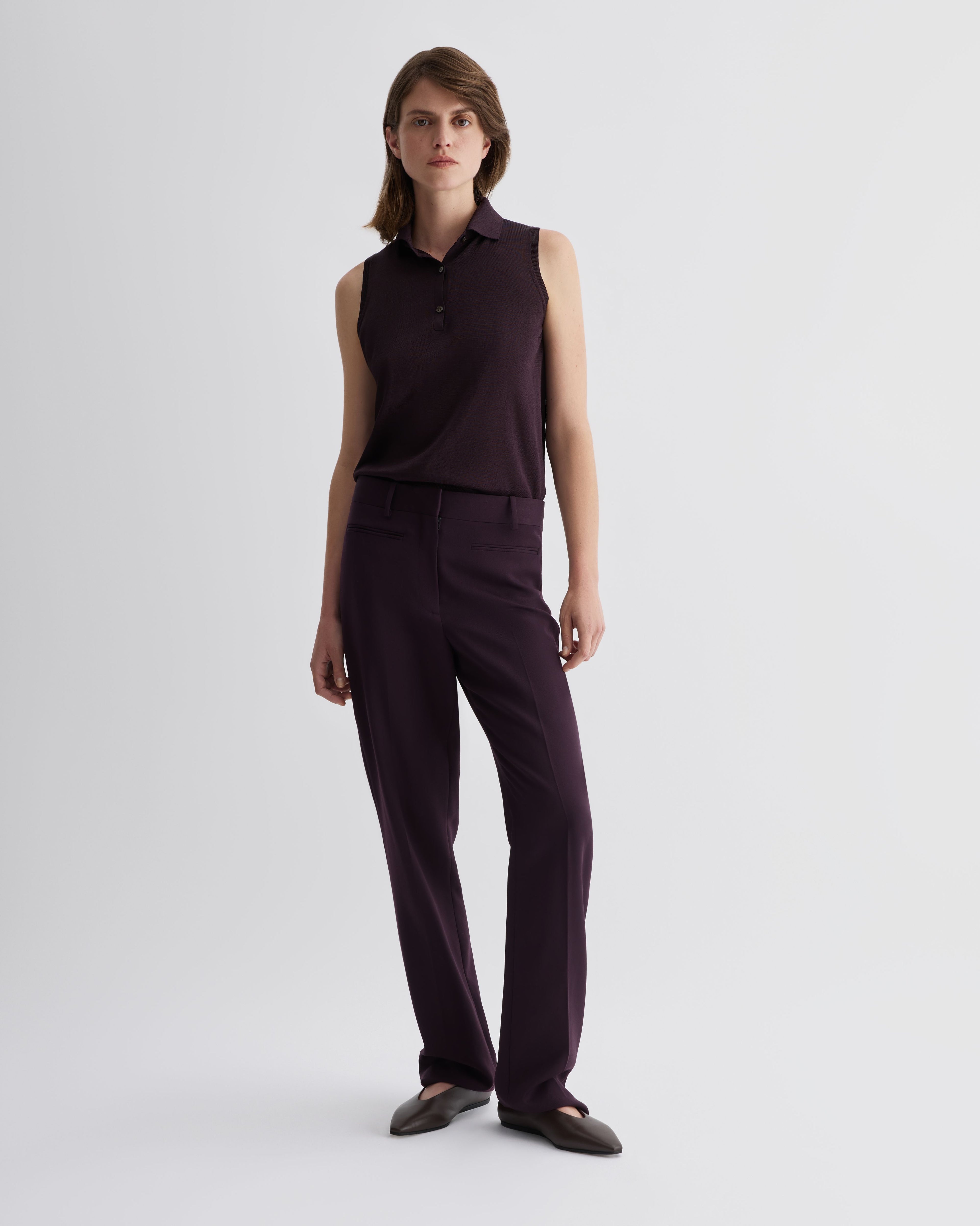 Marnie Trousers in Wool, Deep Plum - Veronica De Piante