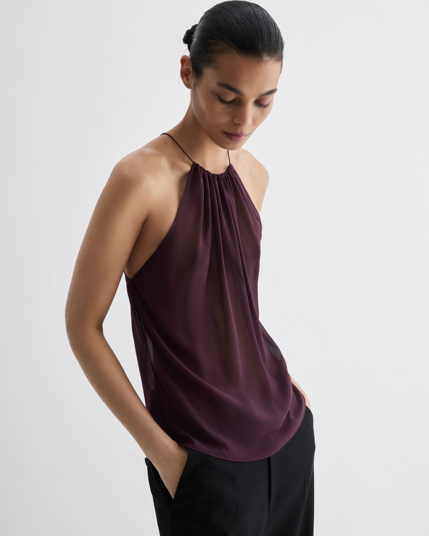 Greta Top in Silk, Deep Plum