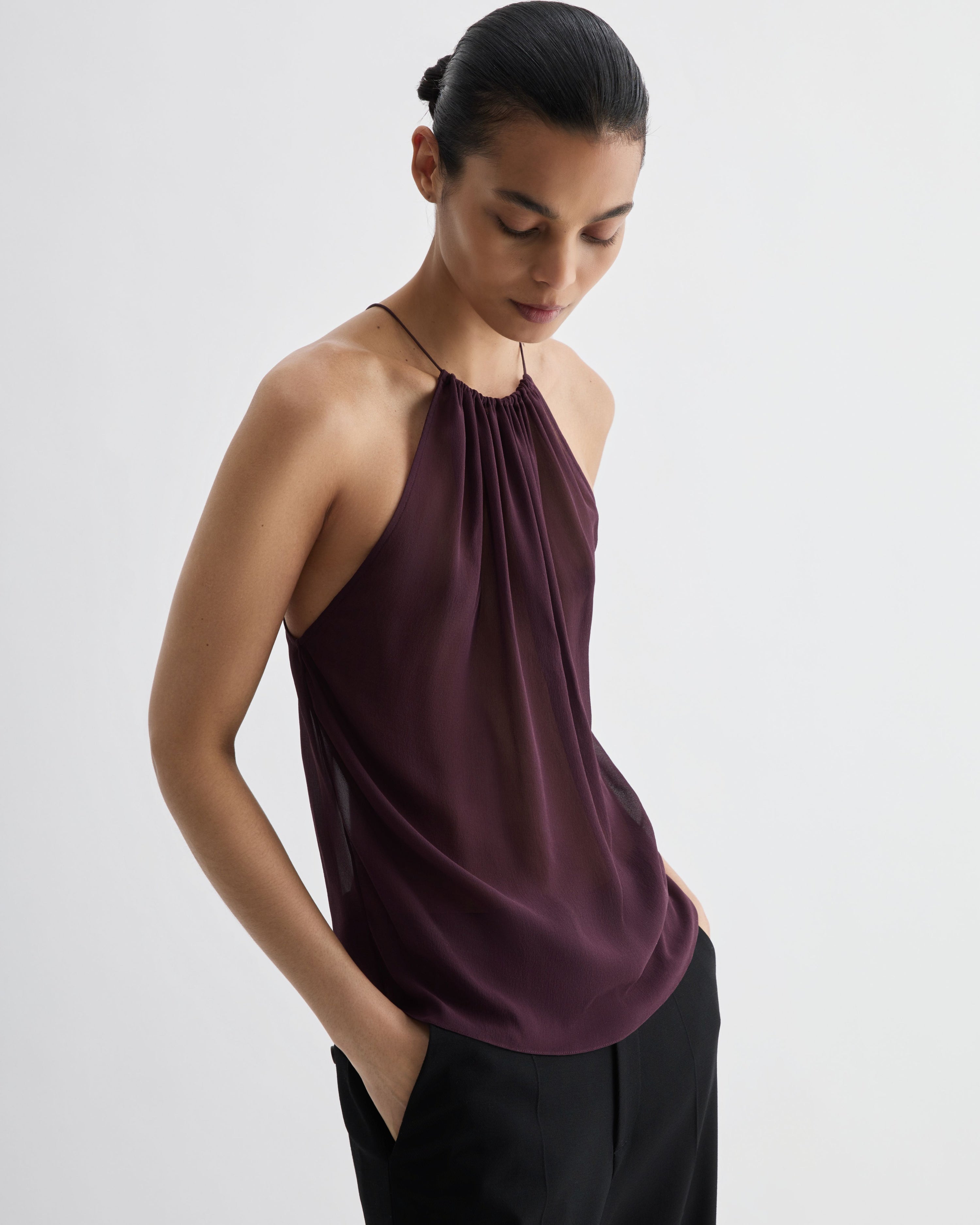 Greta Top in Silk, Deep Plum