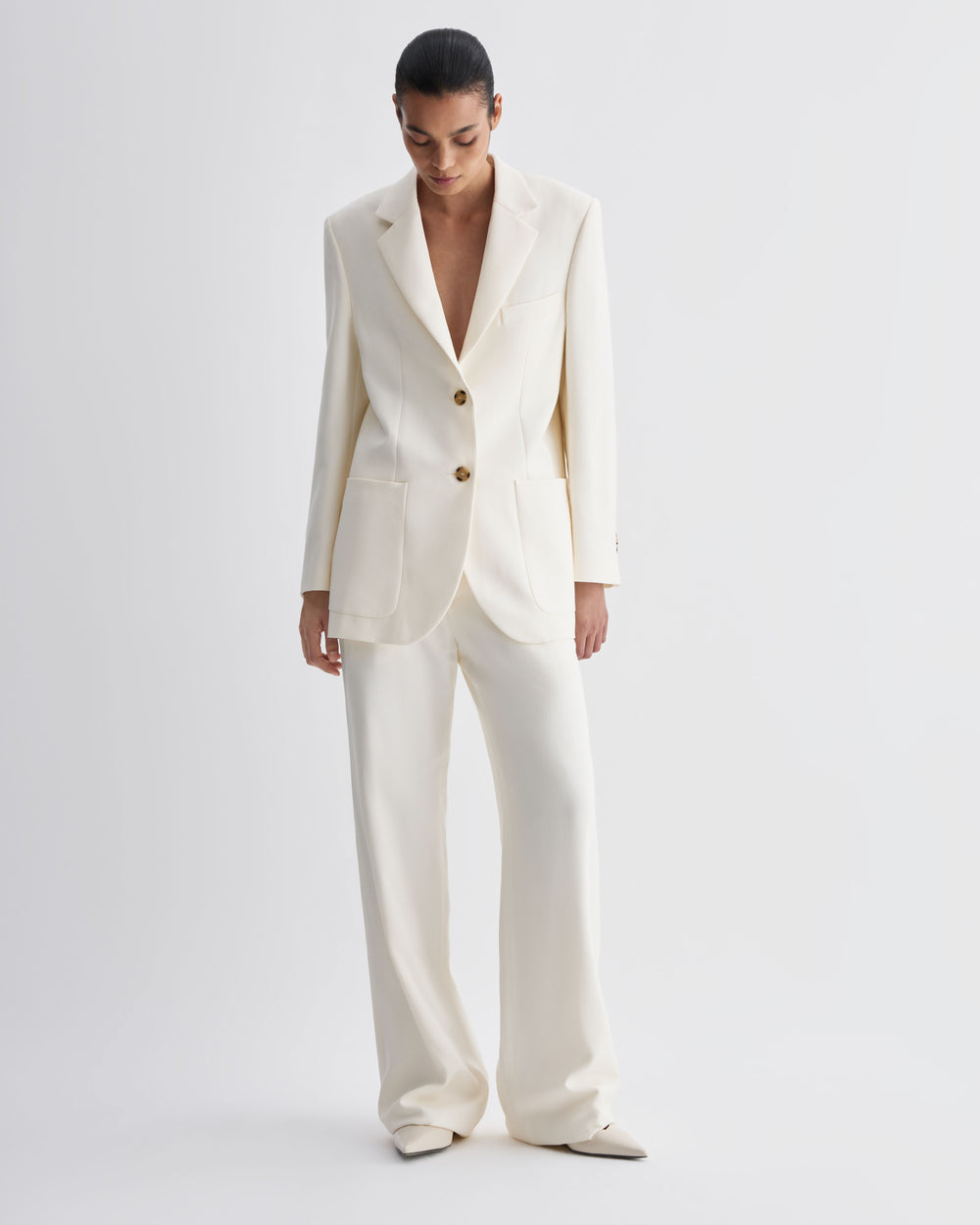Taylor Trouser in Silk, Off-White - Veronica De Piante