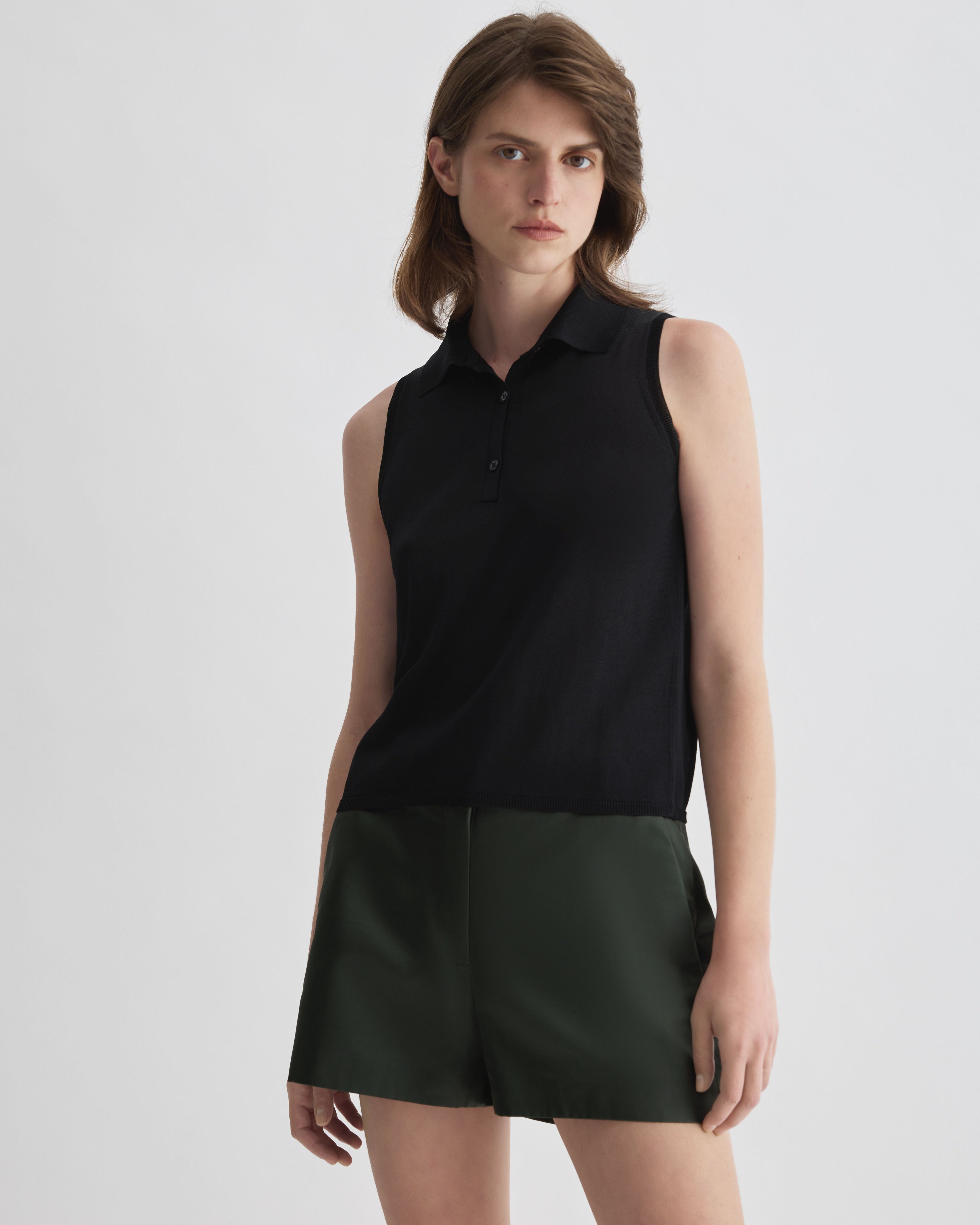 Selma Polo Vest in Silk Knit, Black - Veronica De Piante