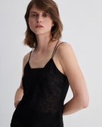 Black lace Mariana camisole top by Veronica De Piante, showcasing intricate lace details and a feminine silhouette.
