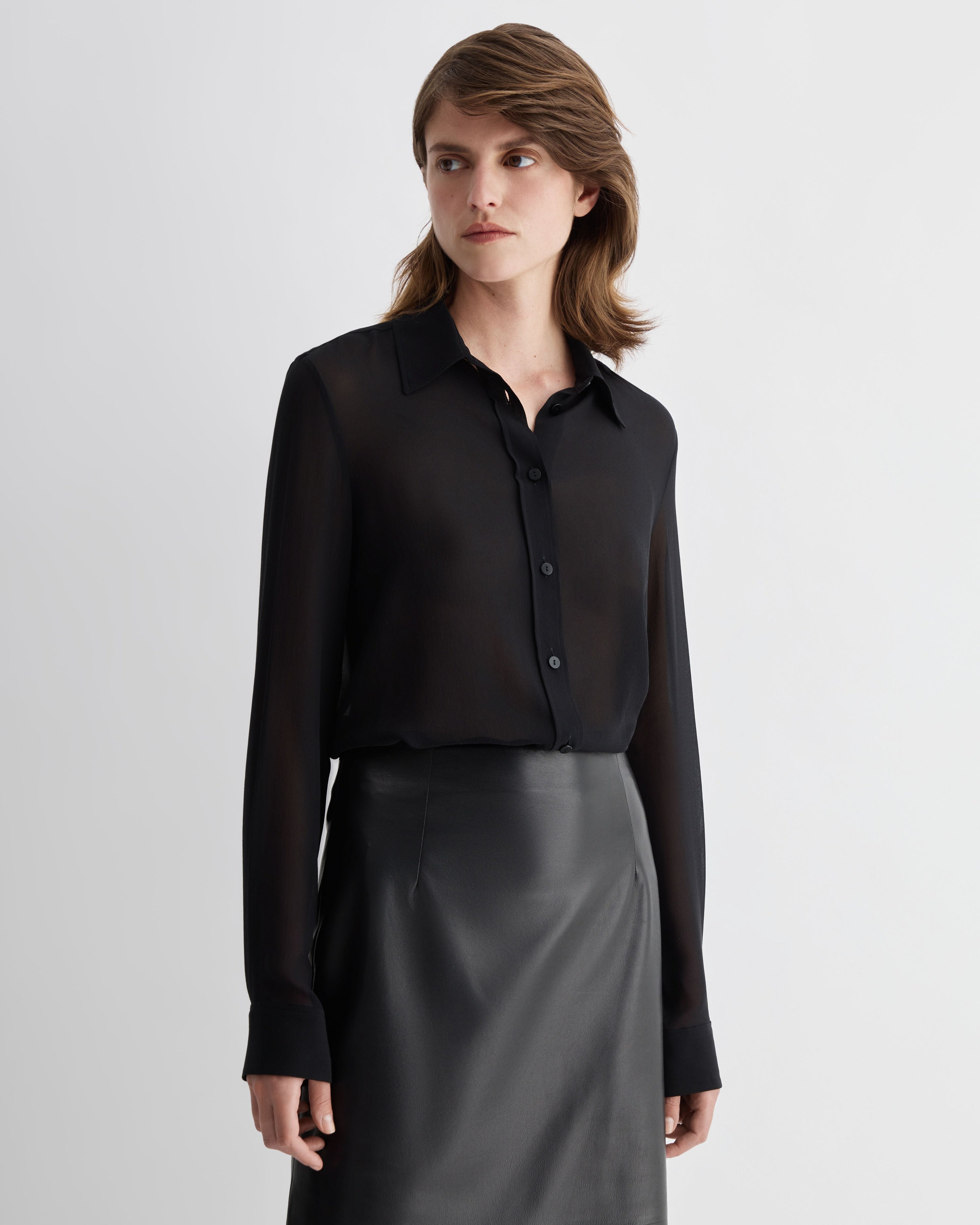 Julieta Shirt in Silk Georgette, Black