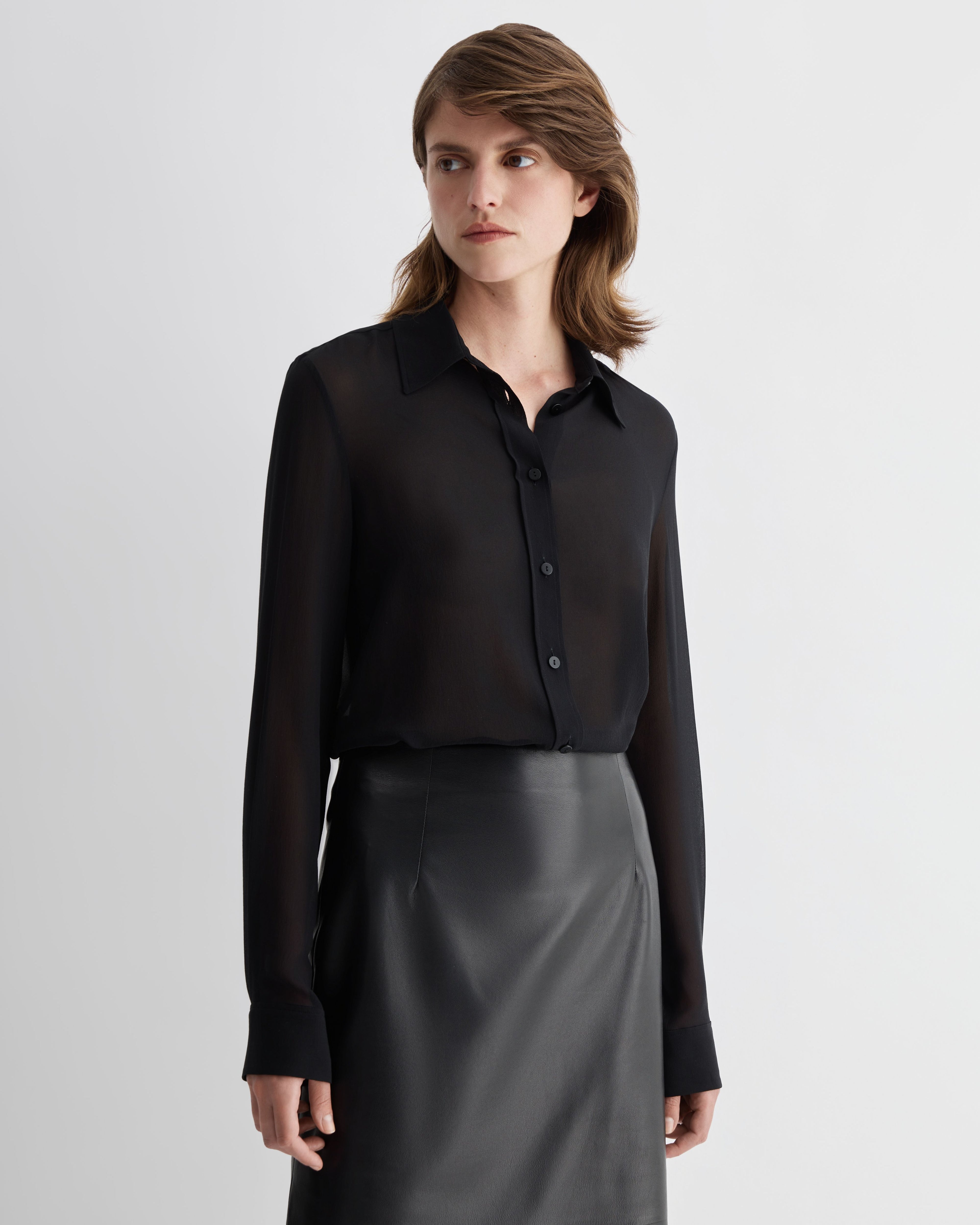 Julieta Shirt in Silk Georgette, Black - Veronica De Piante
