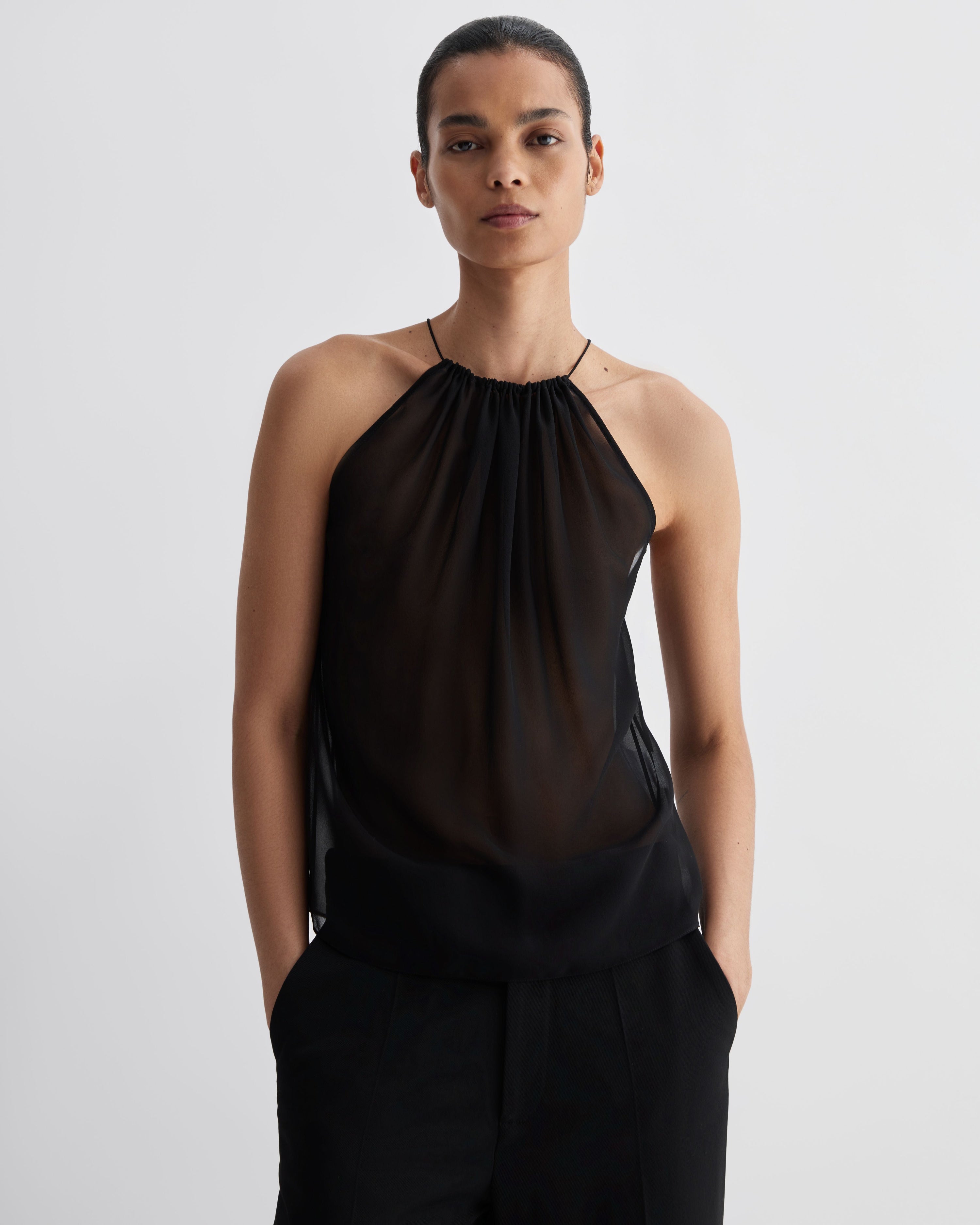 Greta Top in Silk, Black