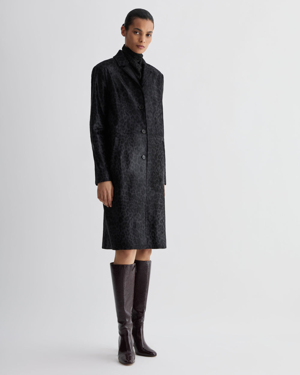 Gabriele Coat in Calf Hair, Dark Grey Leopard