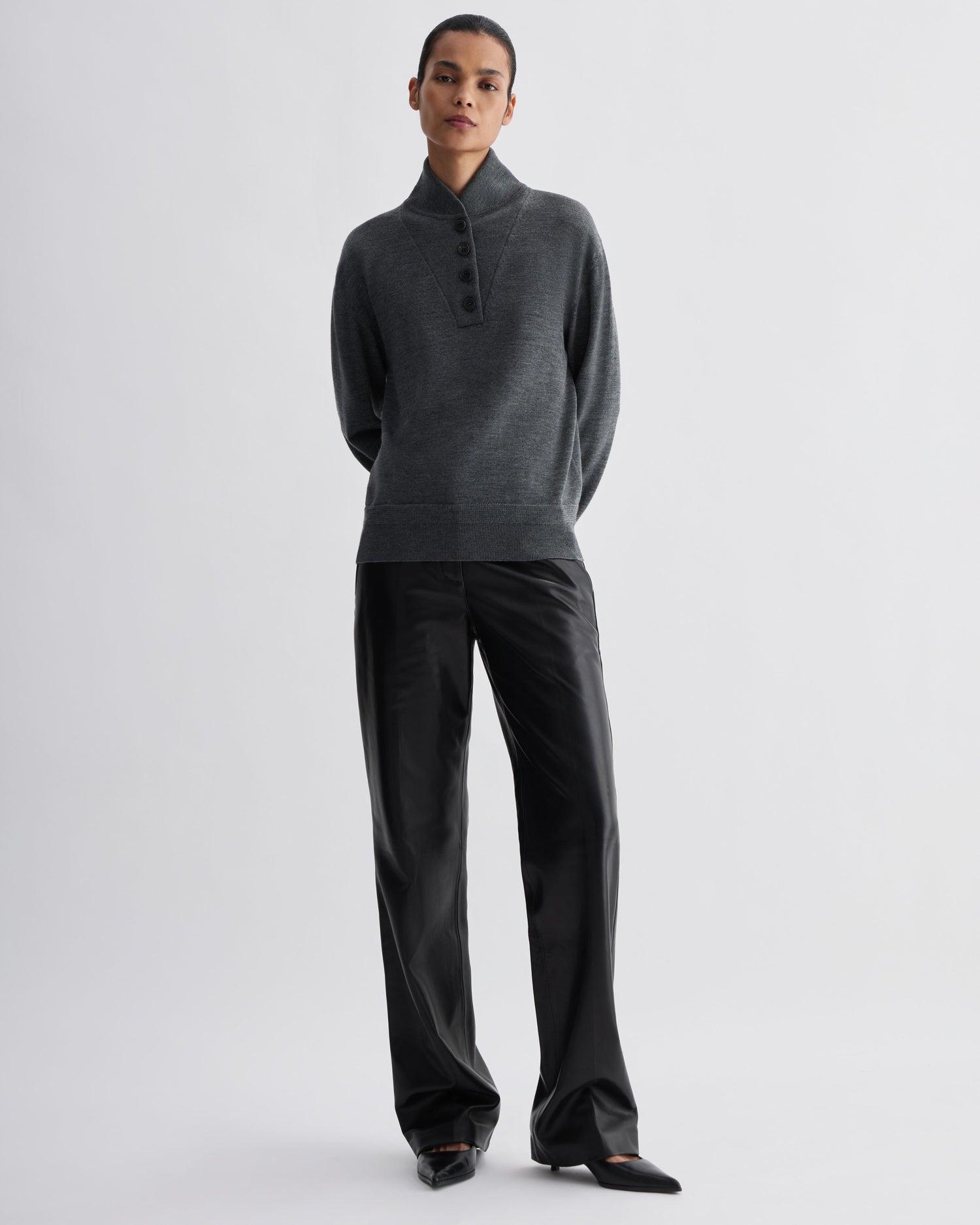 Alicia Sweater in Merino Wool, Grey Melange