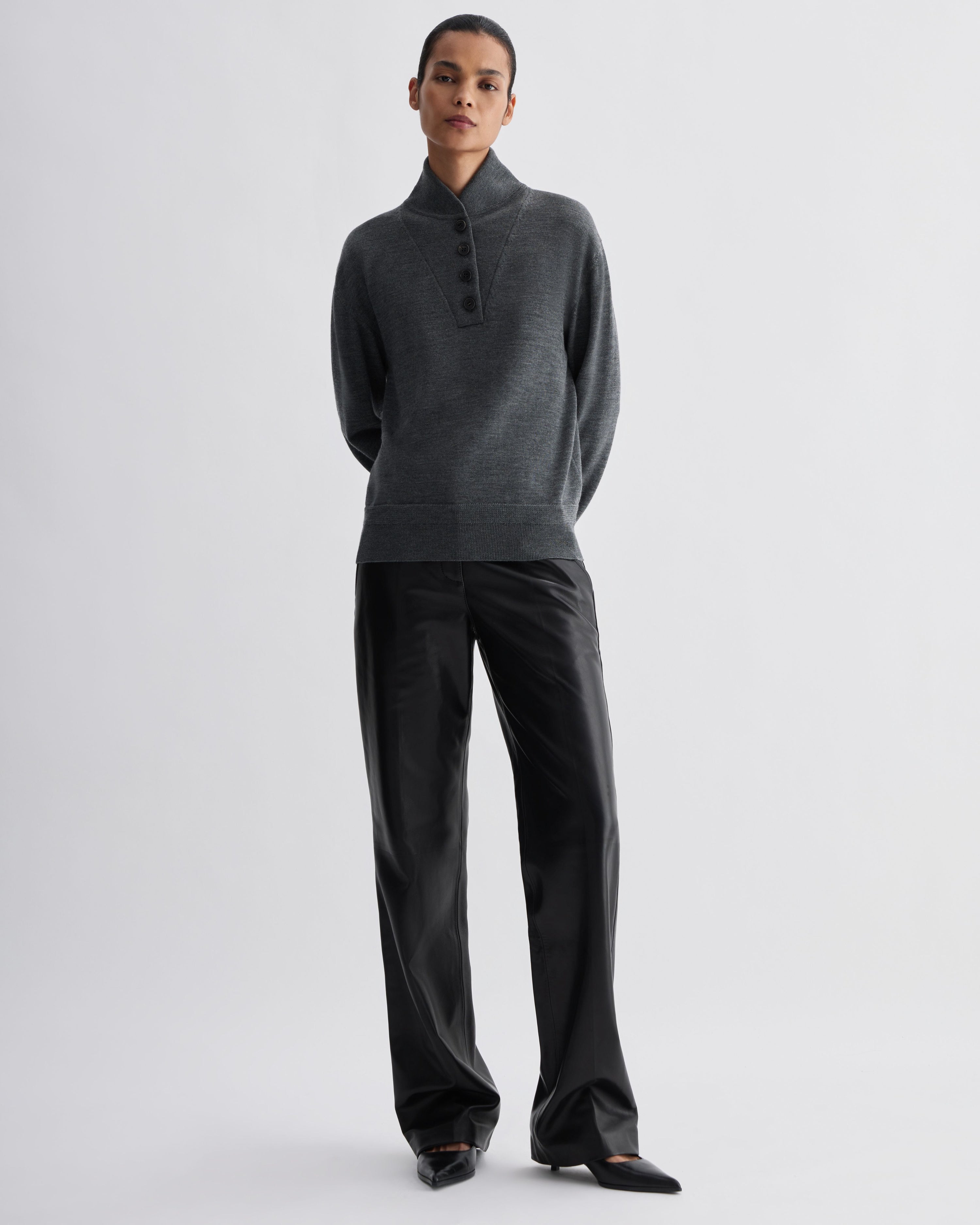 Alicia Sweater in Merino Wool, Grey Melange