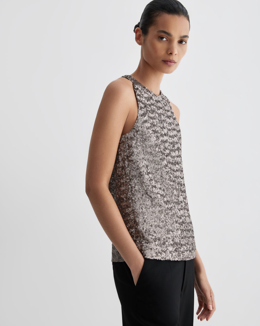Alizeh Top in Flat Sequins, Champagne - Veronica De Piante