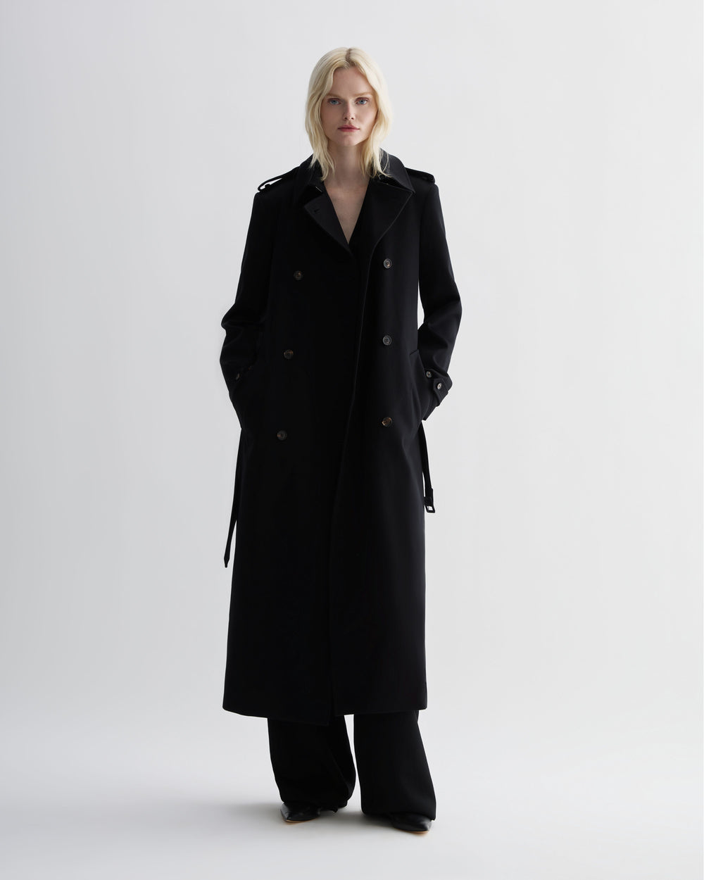 Amara Trench Coat in Cotton, Black