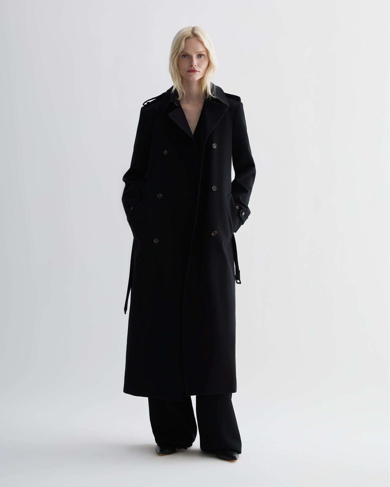 Amara Trench Coat in Cotton, Black
