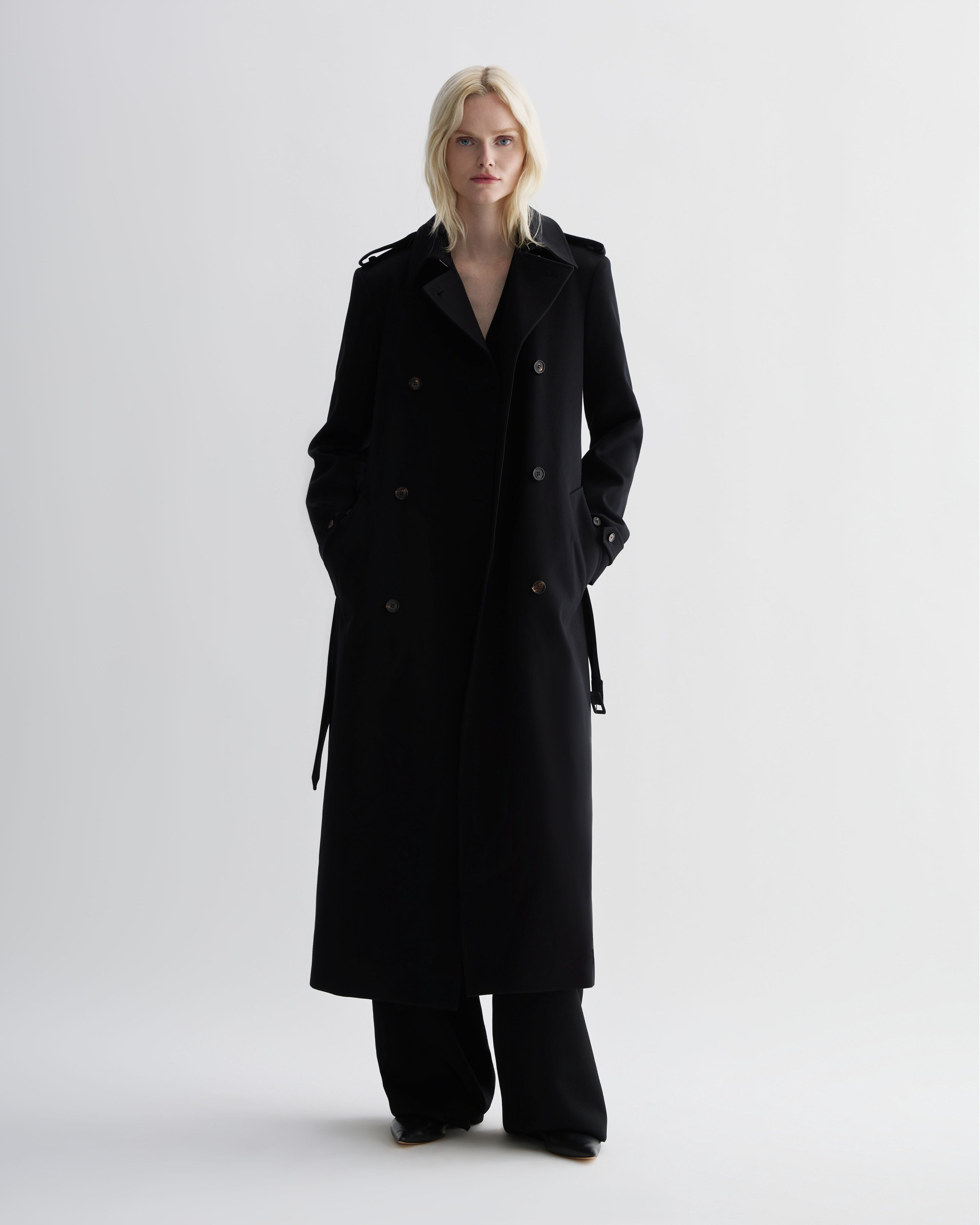 Amara Trench Coat in Cotton, Black - Veronica De Piante