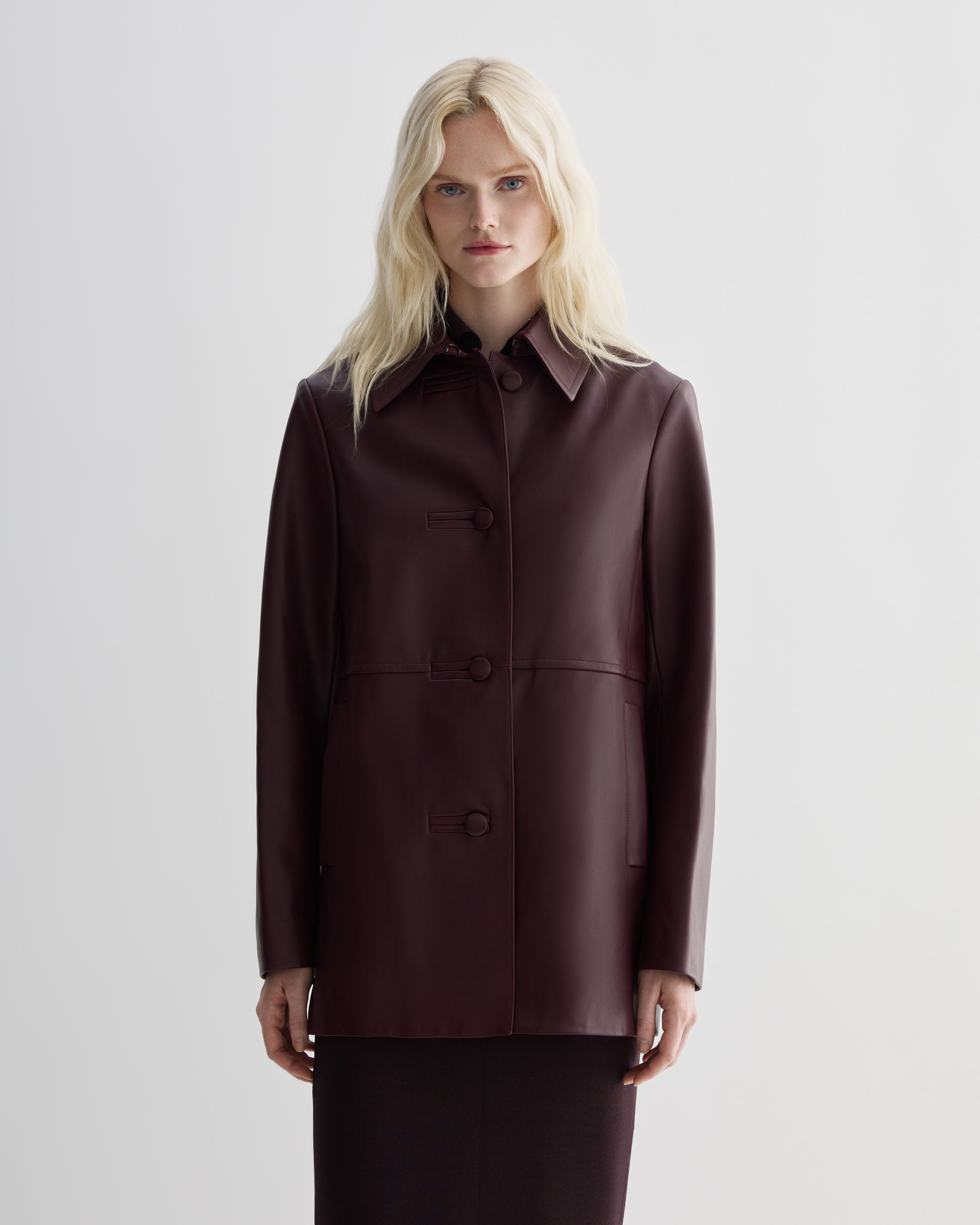 Jess Jacket in Nappa Leather, Maroon - Veronica De Piante