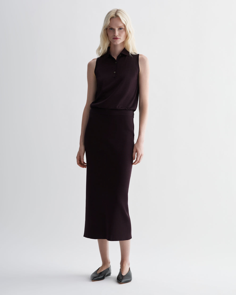 Caterina Skirt in Silk Knit, Deep Plum