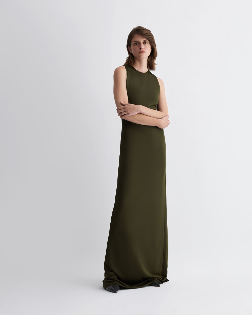 Carmen Dress in Viscose Jersey, Olive - Veronica De Piante