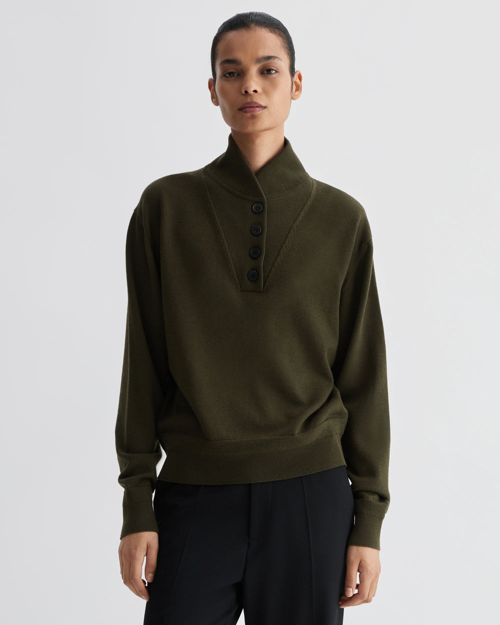 Alicia Sweater in Merino Wool, Olive - Veronica De Piante