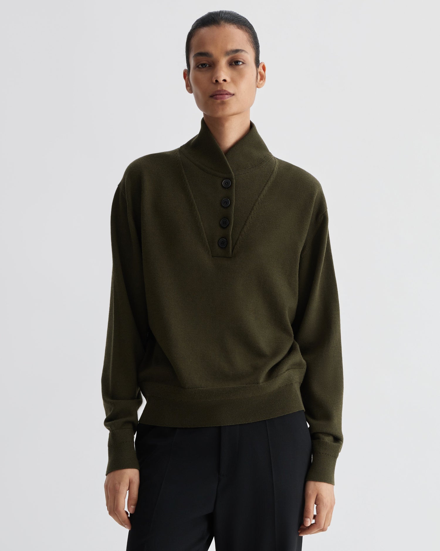 Alicia Sweater in Merino Wool, Olive - Veronica De Piante