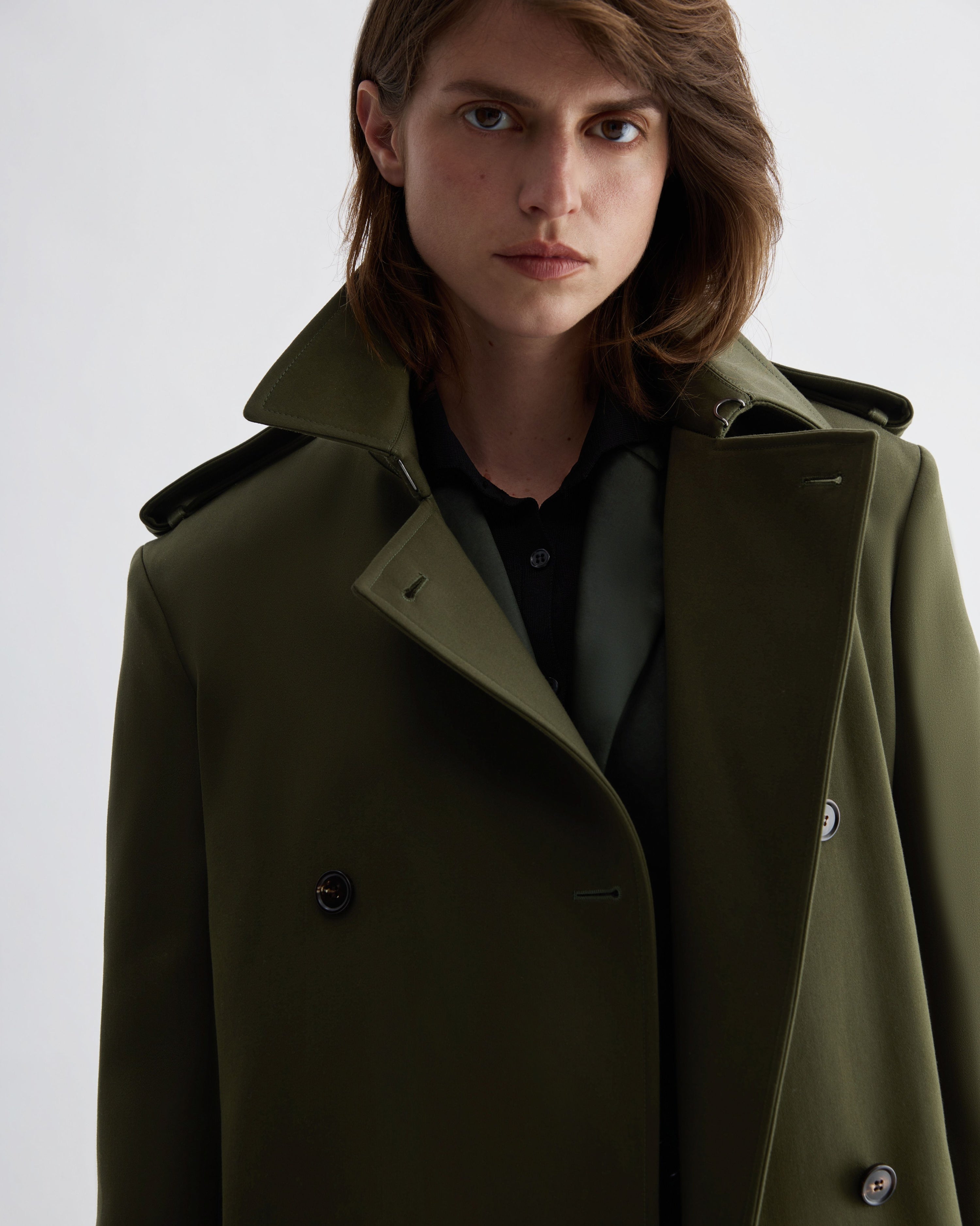 Amara Trench Coat in Cotton, Olive - Veronica De Piante