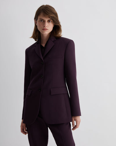 Deep plum wool Fini jacket by Veronica De Piante, featuring a tailored fit and classic coat design.