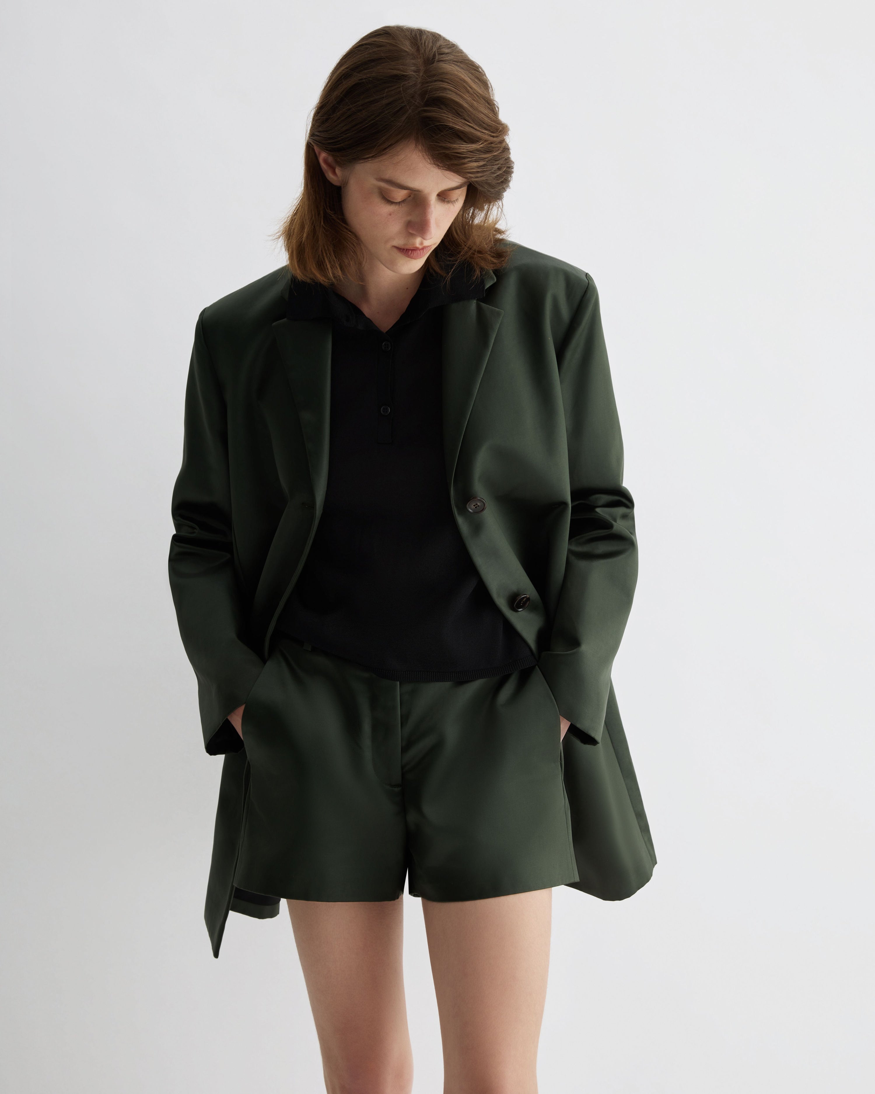 Leanor Jacket in Technical Cotton, Olive - Veronica De Piante