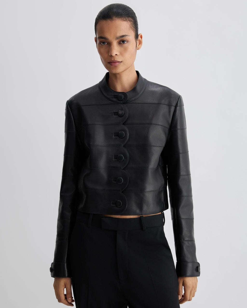 Veronica De Piante Rory Black Nappa Leather Jacket, stylish coat with sleek design and smooth leather finish.