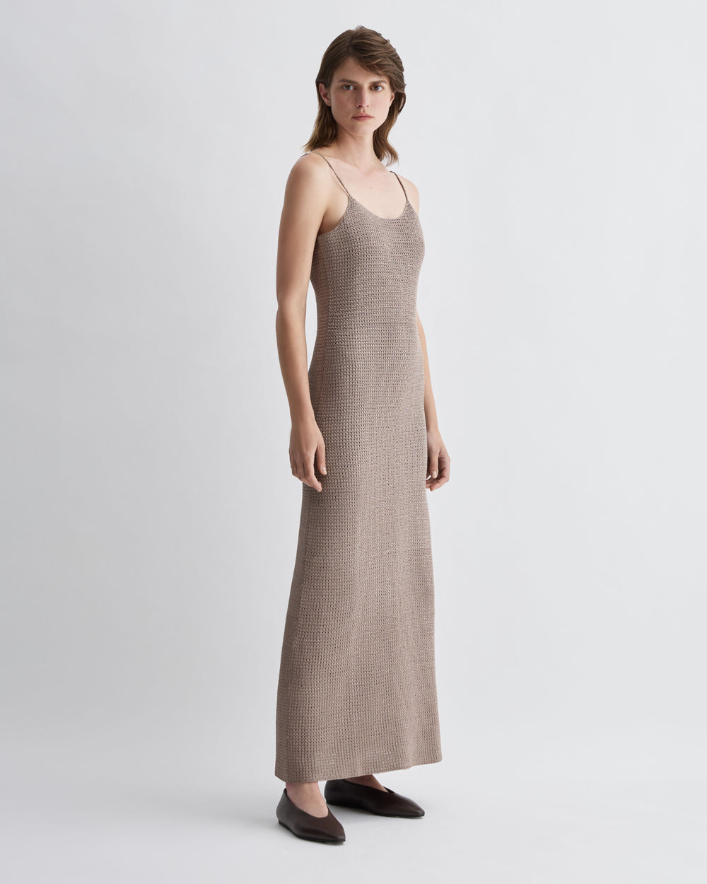 Liliana Dress in Silk Crochet, Walnut - Veronica De Piante