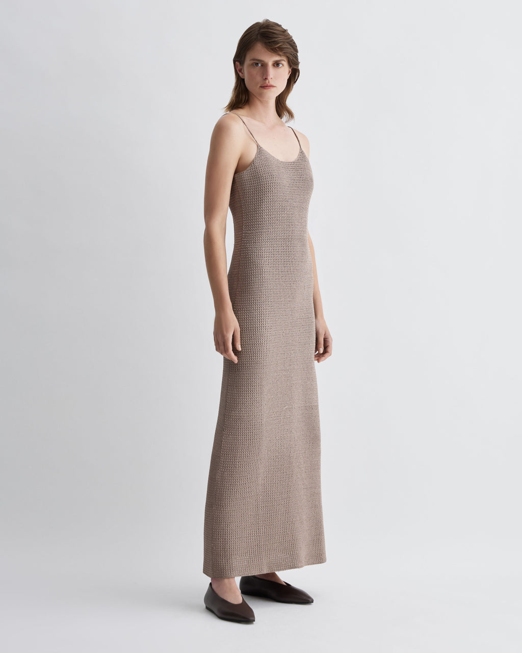 Liliana Dress in Silk Crochet, Walnut - Veronica De Piante