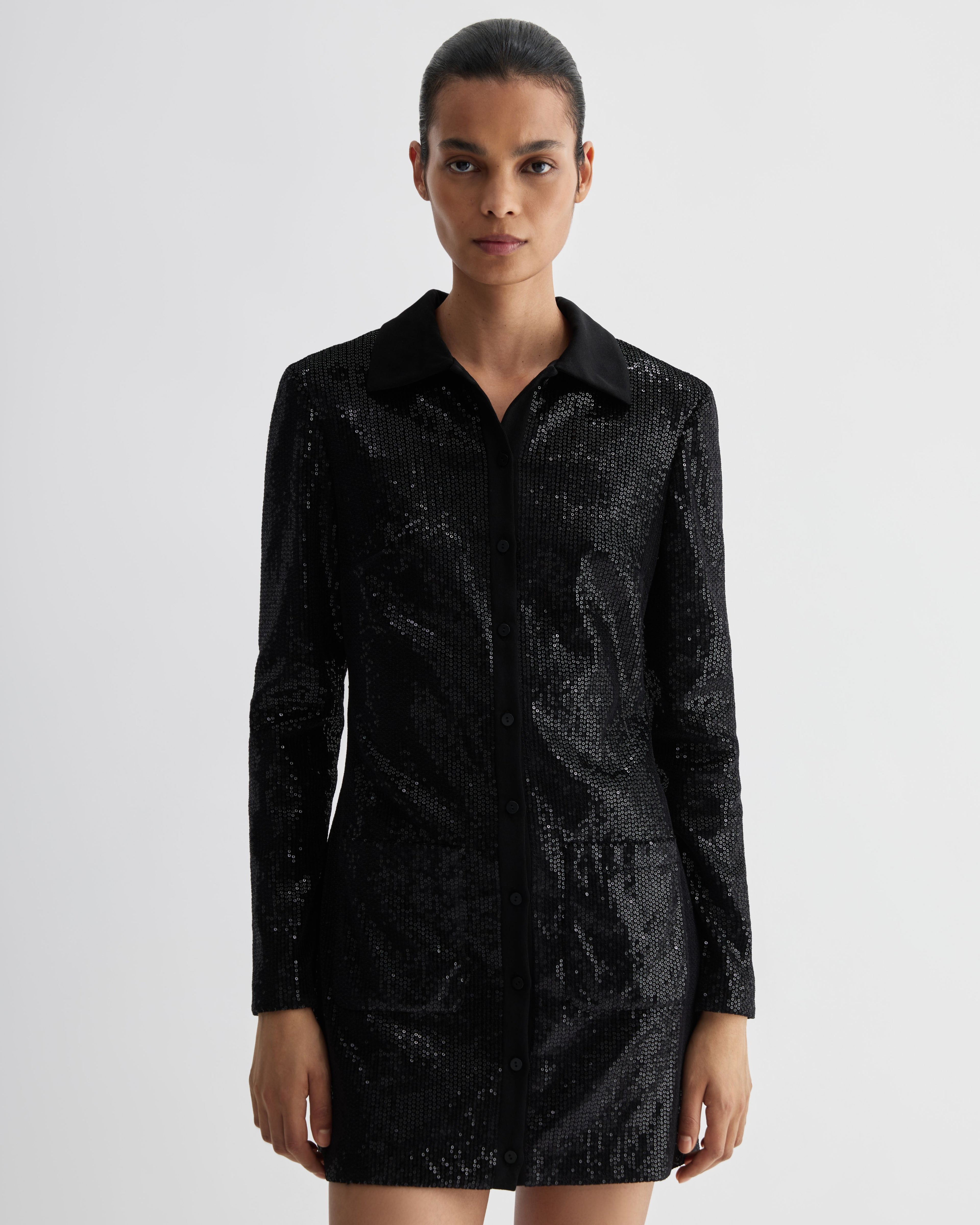Scarlet Dress in Stretch Sequin, Black - Veronica De Piante