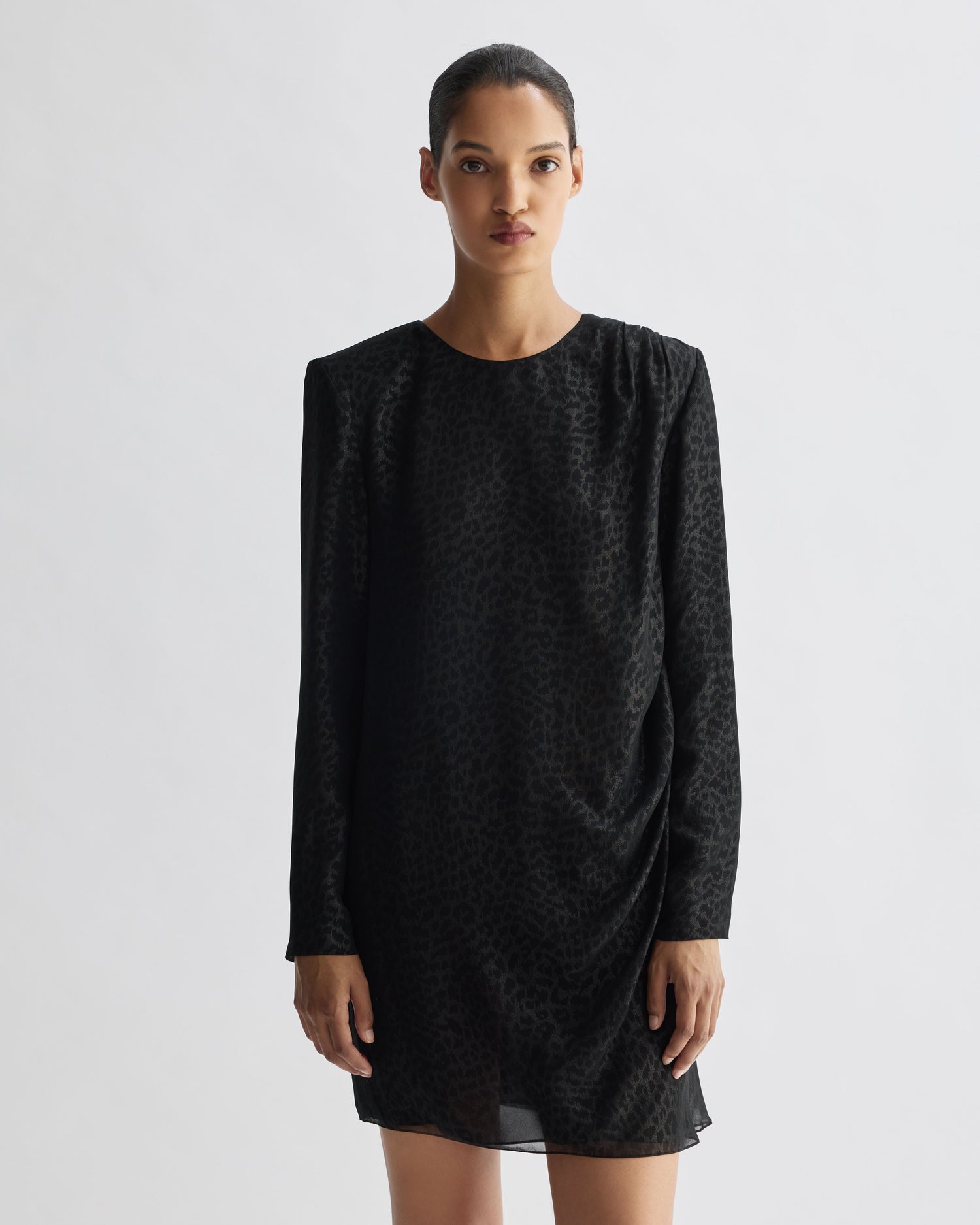 Pia Dress in Silk, Silver Leopard