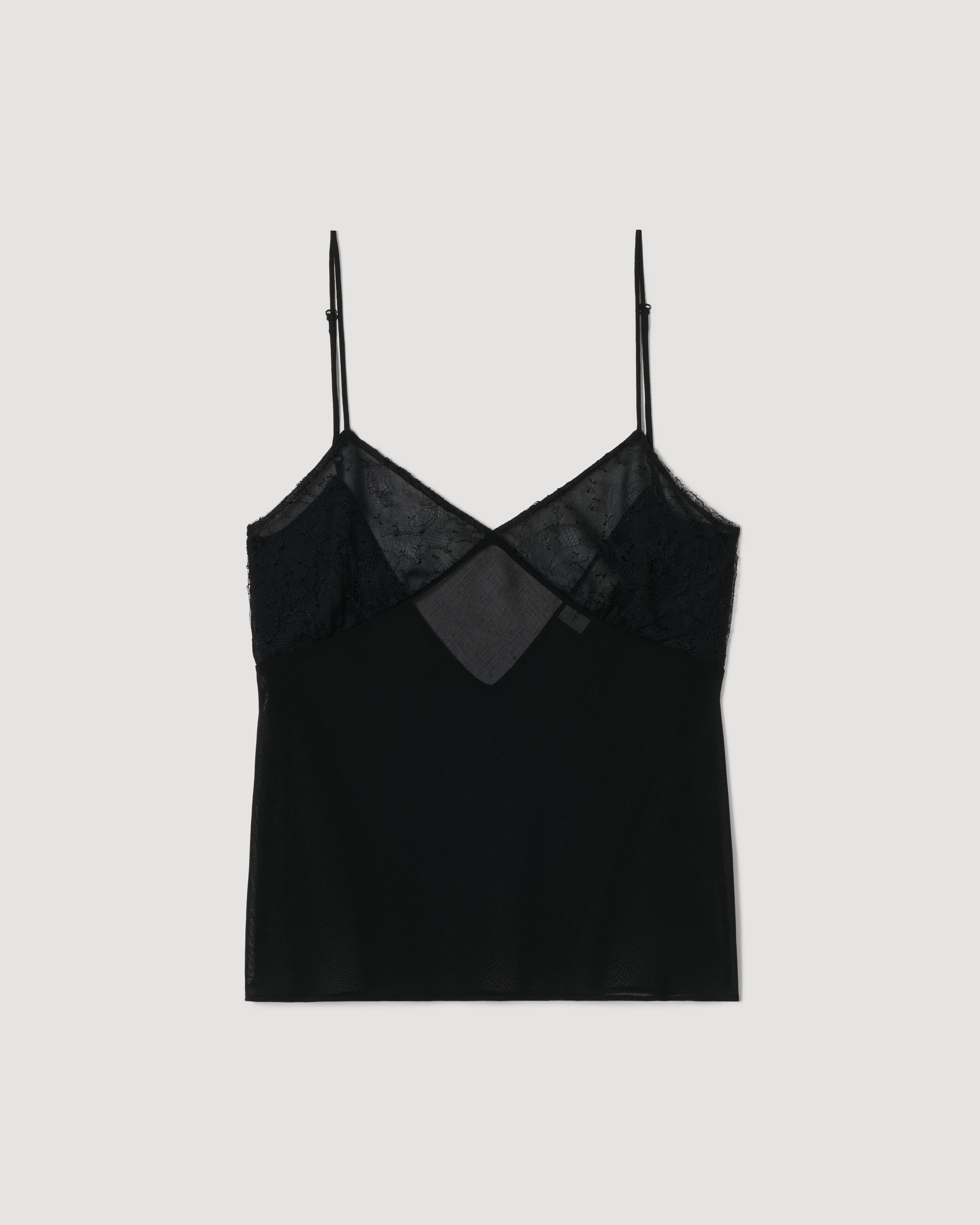 Martina Camisole in Wool & Lace, Black - Veronica De Piante