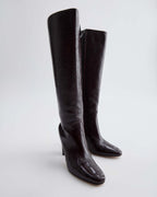 Veronica De Piante Anouk high boots in burgundy patent leather, stylish shoes with sleek design and glossy finish.
