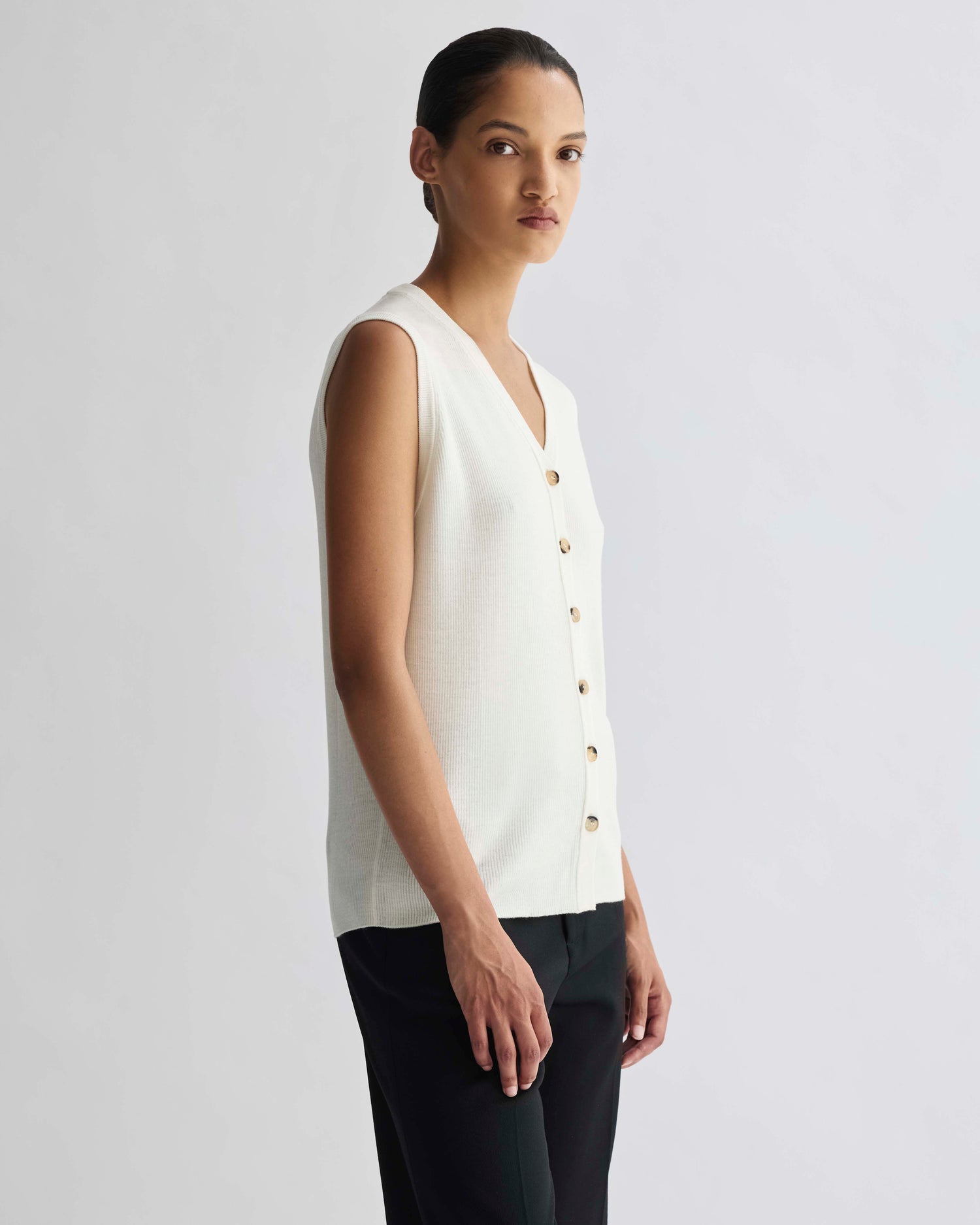 Alice Vest in Merino Wool, Cream