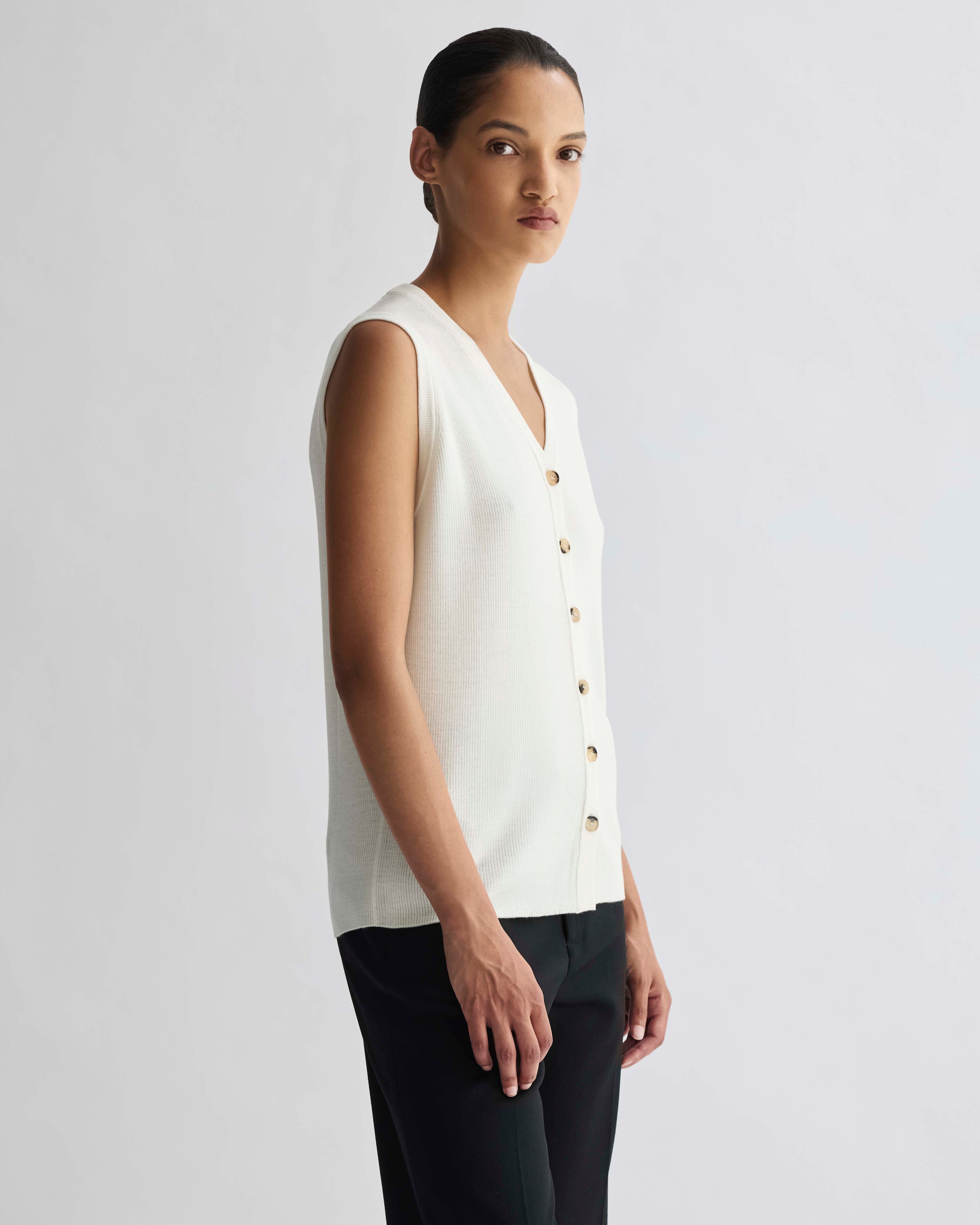 Alice Vest in Merino Wool, Cream