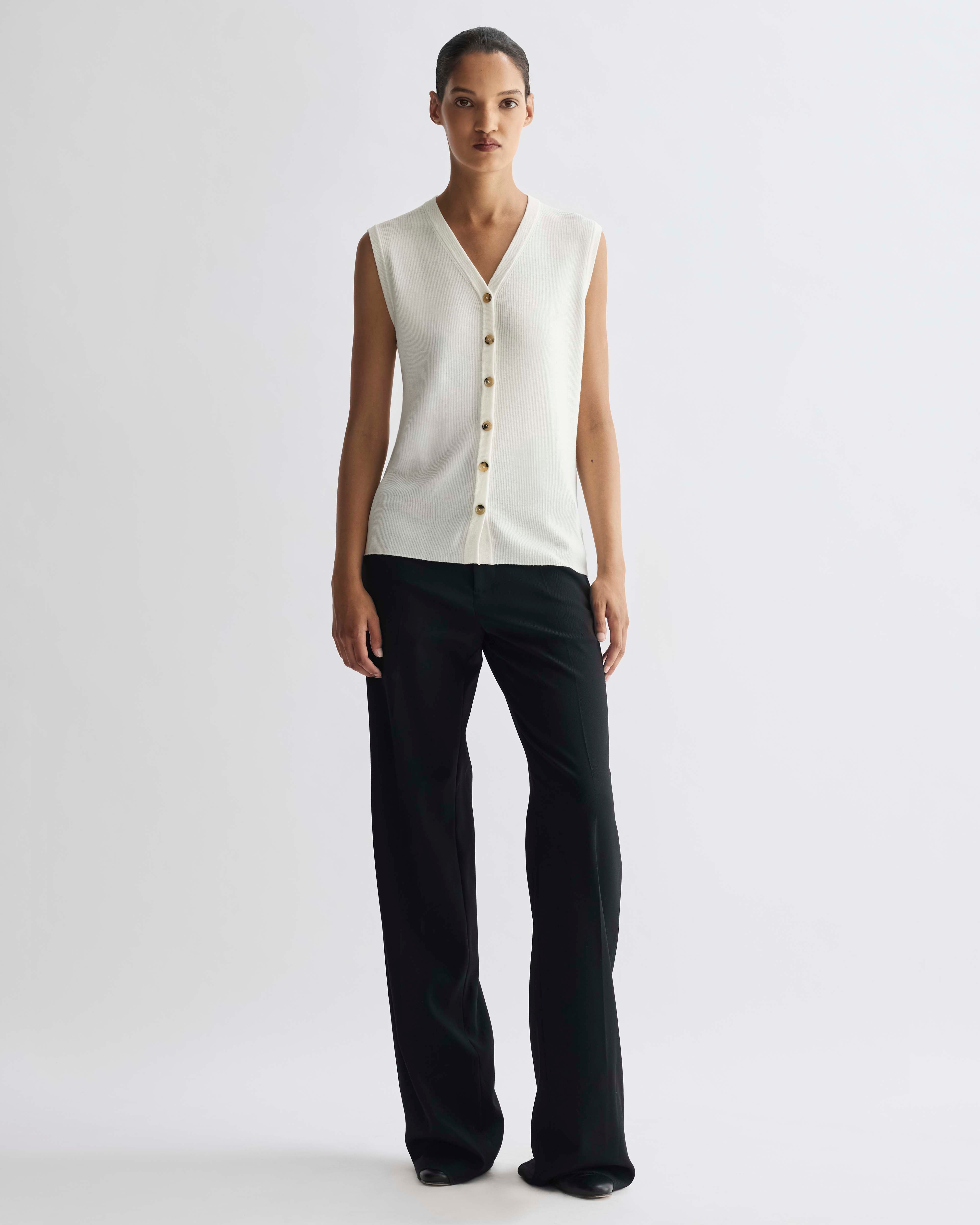 Alice Vest in Merino Wool, Cream