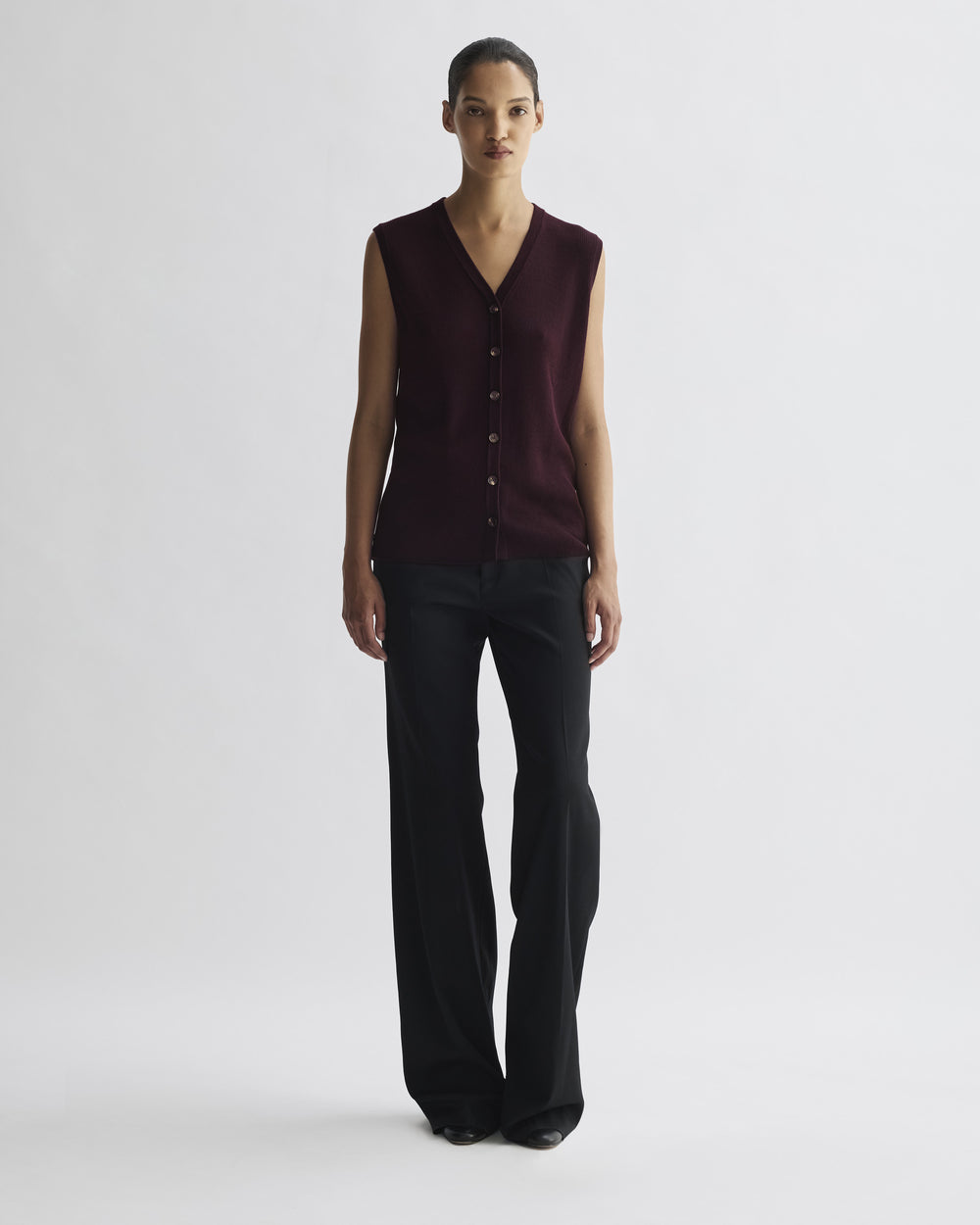 Alice Vest in Merino Wool, Deep Plum