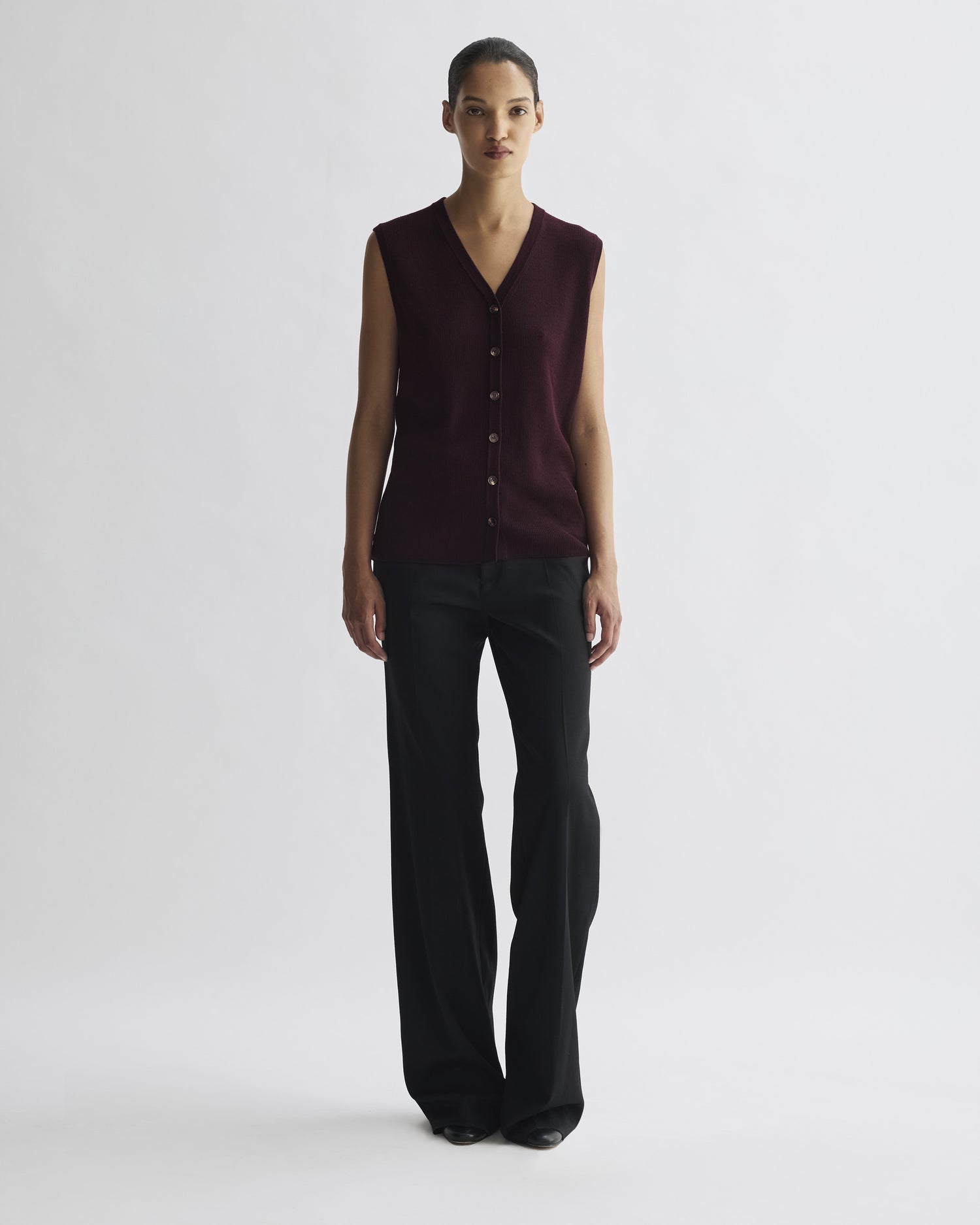 Alice Vest in Merino Wool, Deep Plum