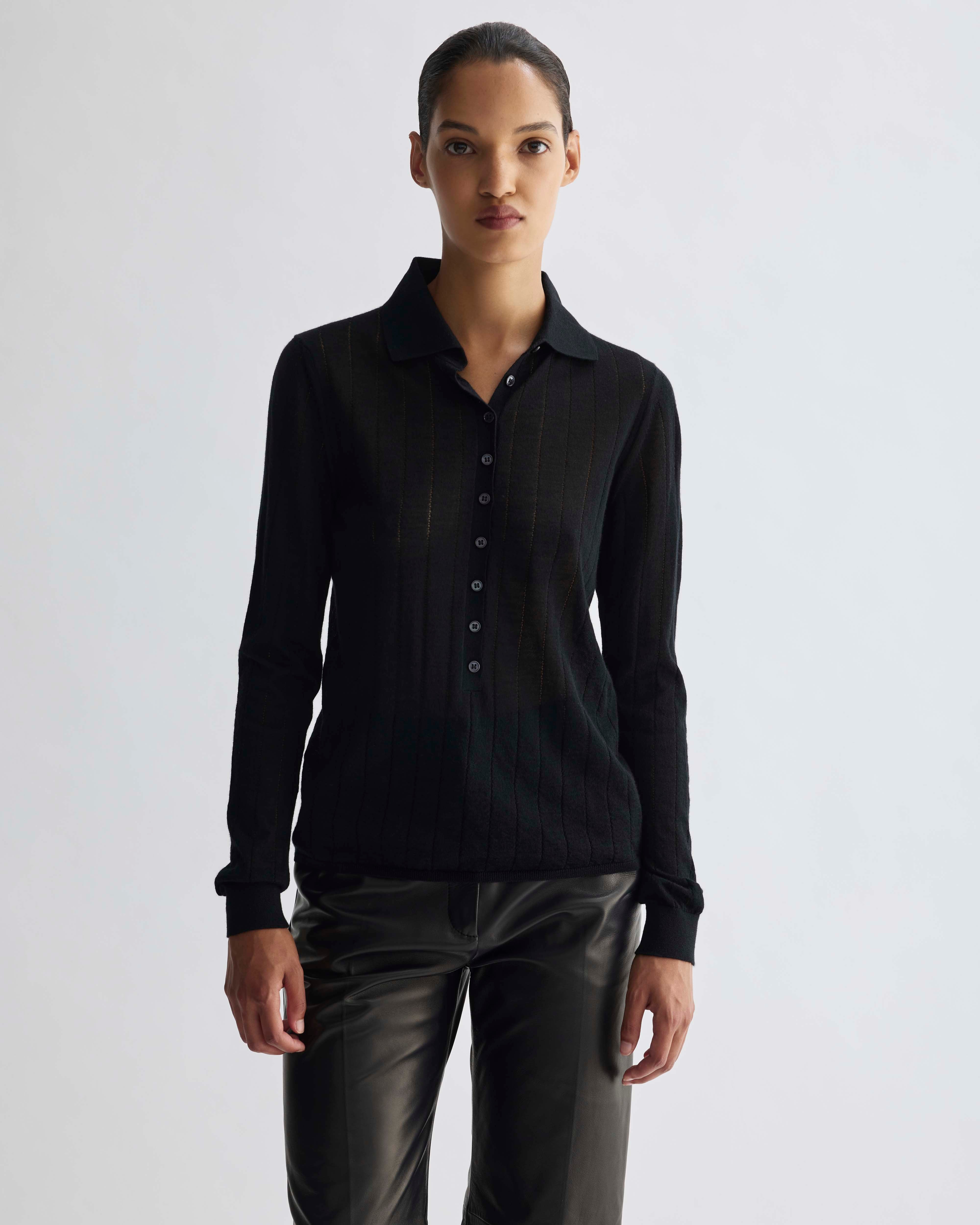 Luna Polo Neck Sweater in Cashmere, Black