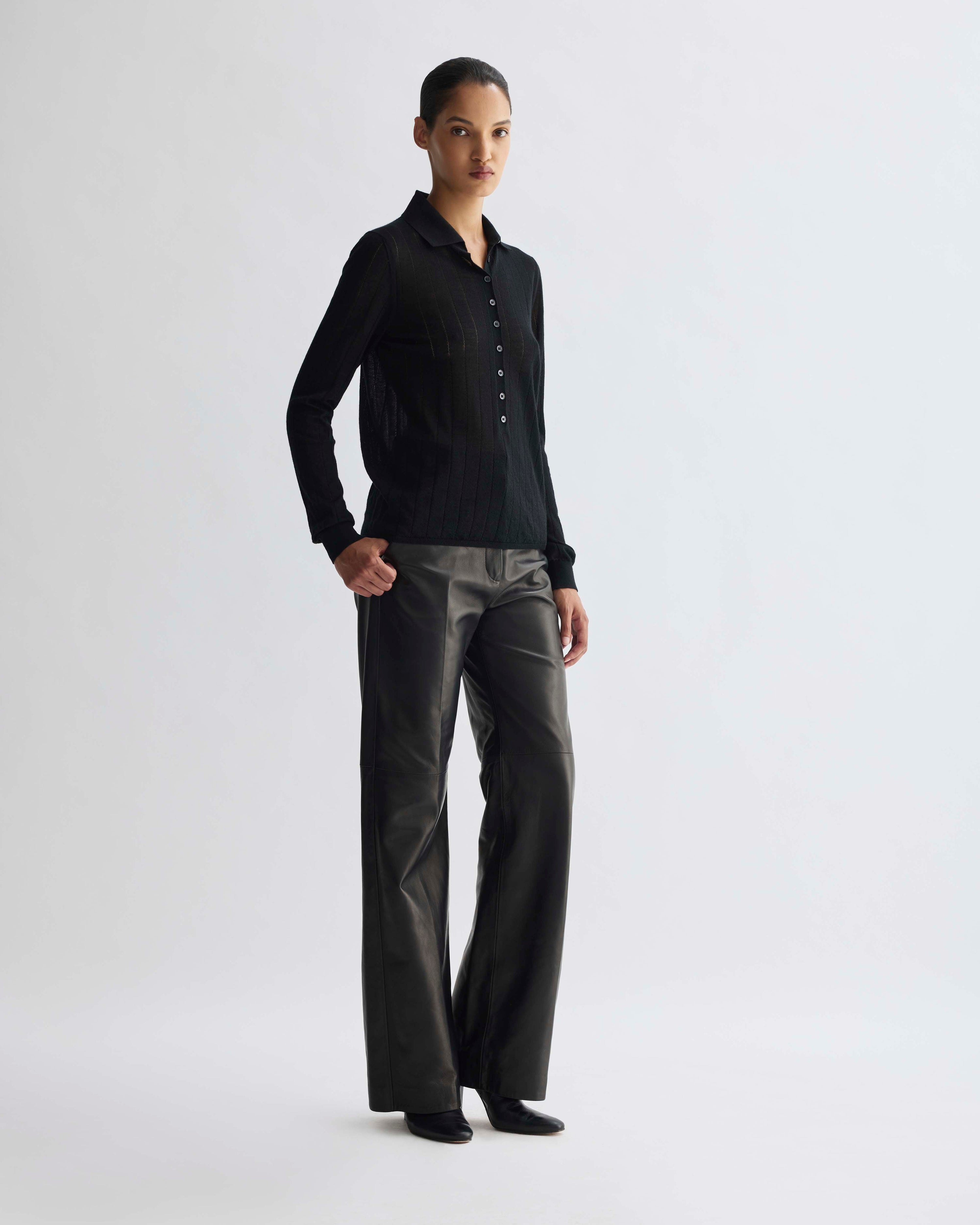Luna Polo Neck Sweater in Cashmere, Black