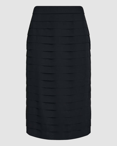 Black Adela skirt in georgette fabric by Veronica De Piante, featuring a flowing, elegant design with a fitted waist and layered hem.