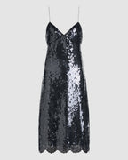 Aya Dress in Lace Sequins, Black
